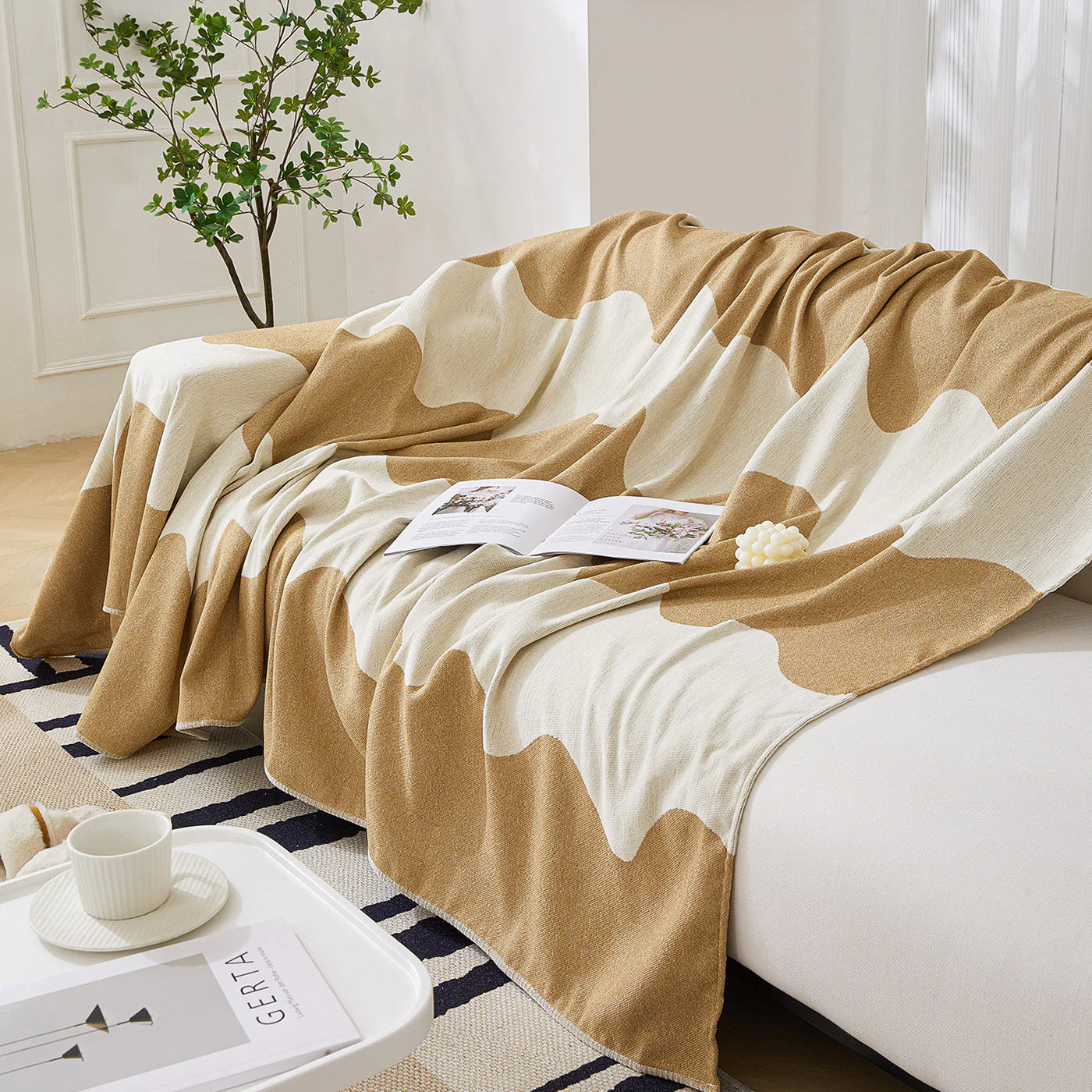 Chenille Minimalist Wavy Sofa Throw Cover, Cozy Blankets for Couch, Machine Washable Couch Protector - Image 56