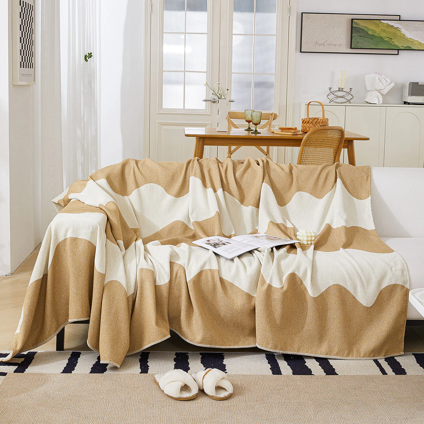 Chenille Minimalist Wavy Sofa Throw Cover, Cozy Blankets for Couch, Machine Washable Couch Protector - Image 57