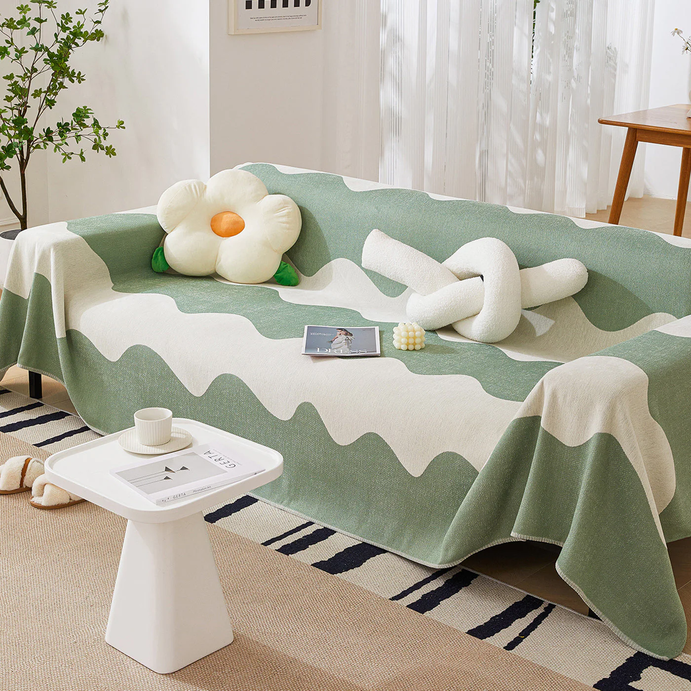 Chenille Minimalist Wavy Sofa Throw Cover, Cozy Blankets for Couch, Machine Washable Couch Protector - Image 58