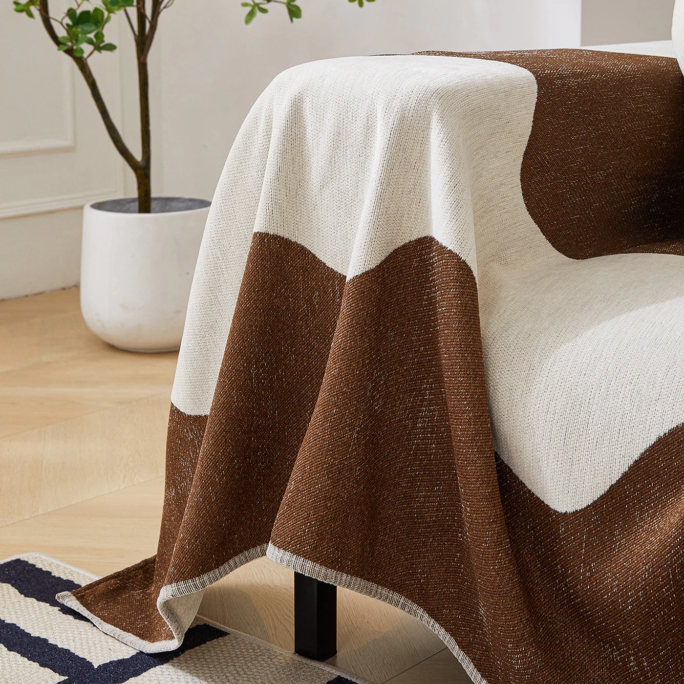 Chenille Minimalist Wavy Sofa Throw Cover, Cozy Blankets for Couch, Machine Washable Couch Protector - Image 6