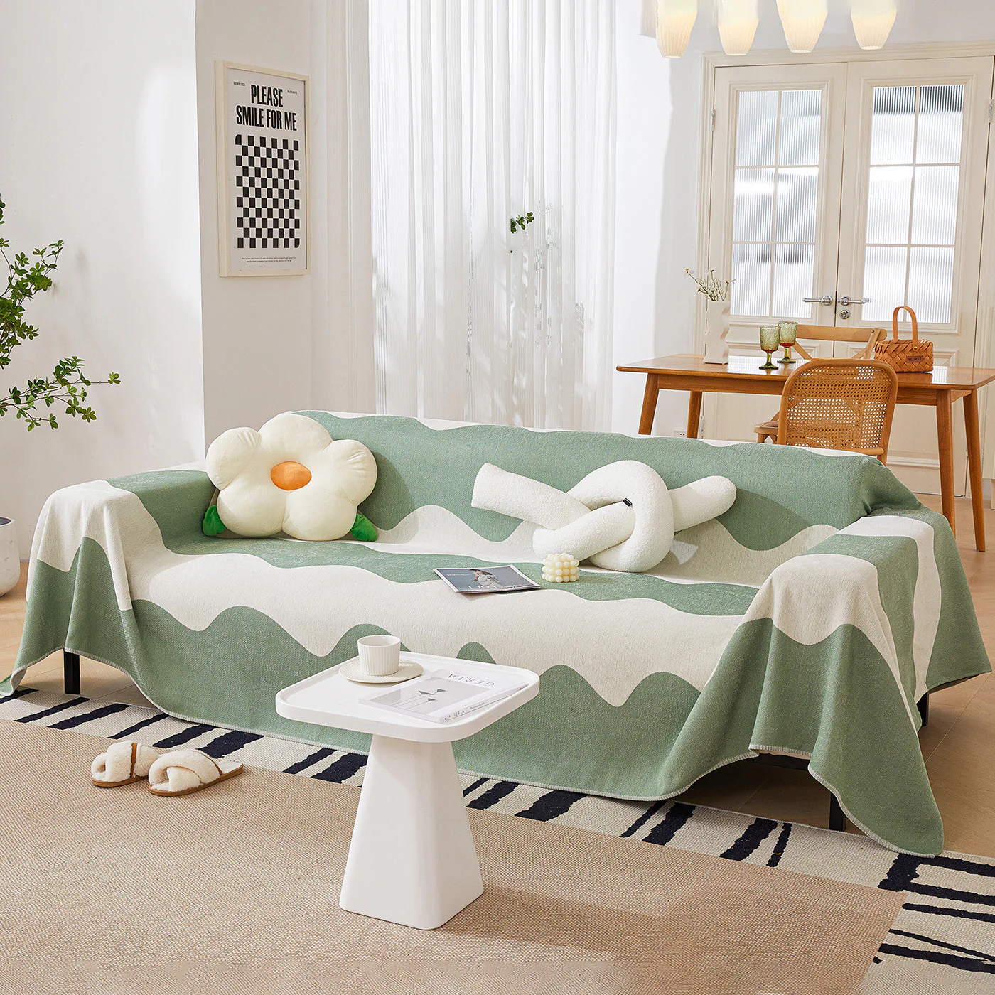 Chenille Minimalist Wavy Sofa Throw Cover, Cozy Blankets for Couch, Machine Washable Couch Protector - Image 63