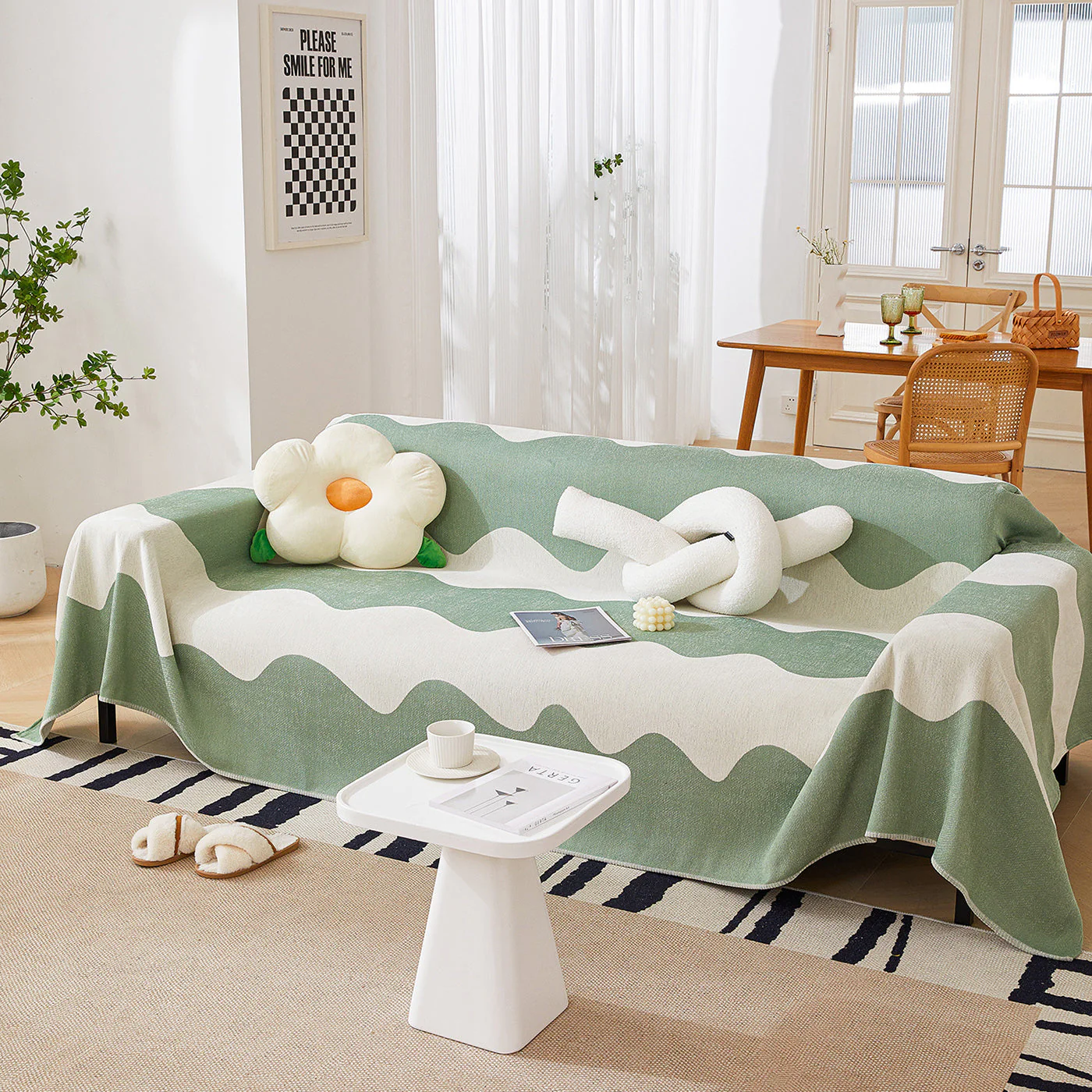 Chenille Minimalist Wavy Sofa Throw Cover, Cozy Blankets for Couch, Machine Washable Couch Protector - Image 64