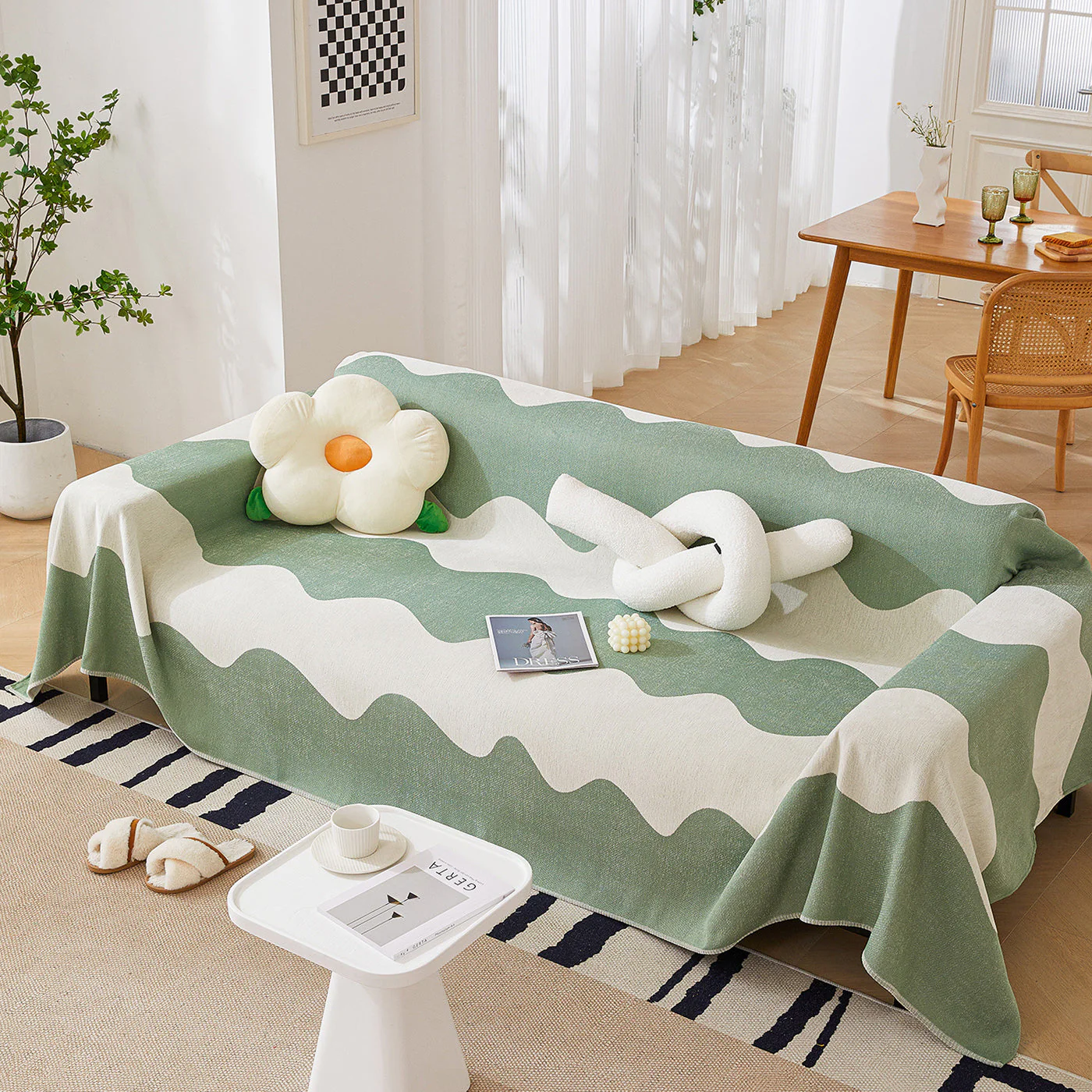 Chenille Minimalist Wavy Sofa Throw Cover, Cozy Blankets for Couch, Machine Washable Couch Protector - Image 65