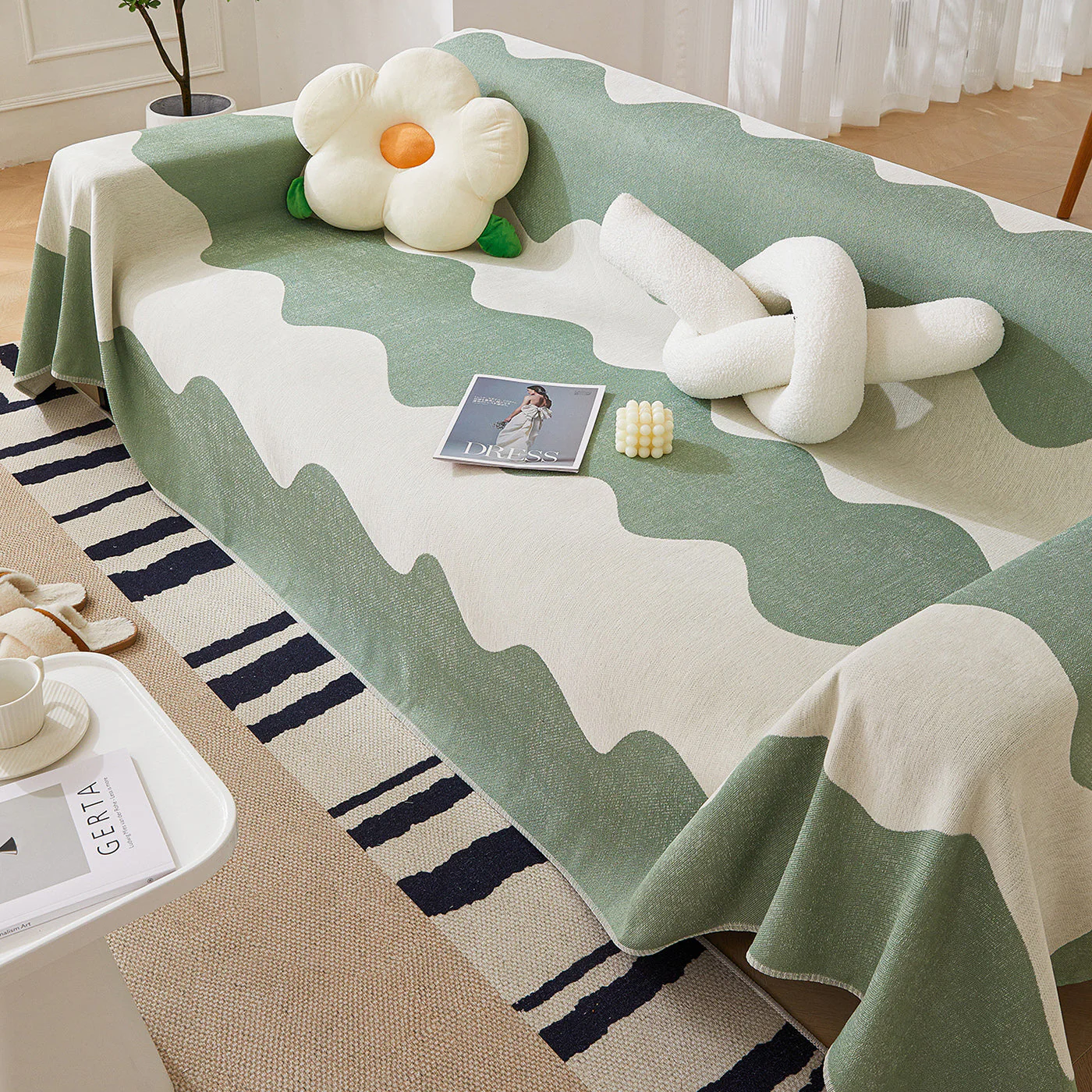 Chenille Minimalist Wavy Sofa Throw Cover, Cozy Blankets for Couch, Machine Washable Couch Protector - Image 69