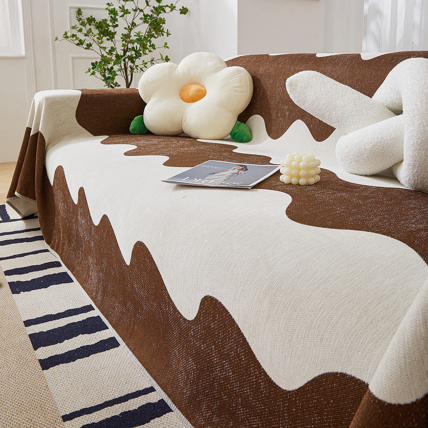Chenille Minimalist Wavy Sofa Throw Cover, Cozy Blankets for Couch, Machine Washable Couch Protector - Image 7