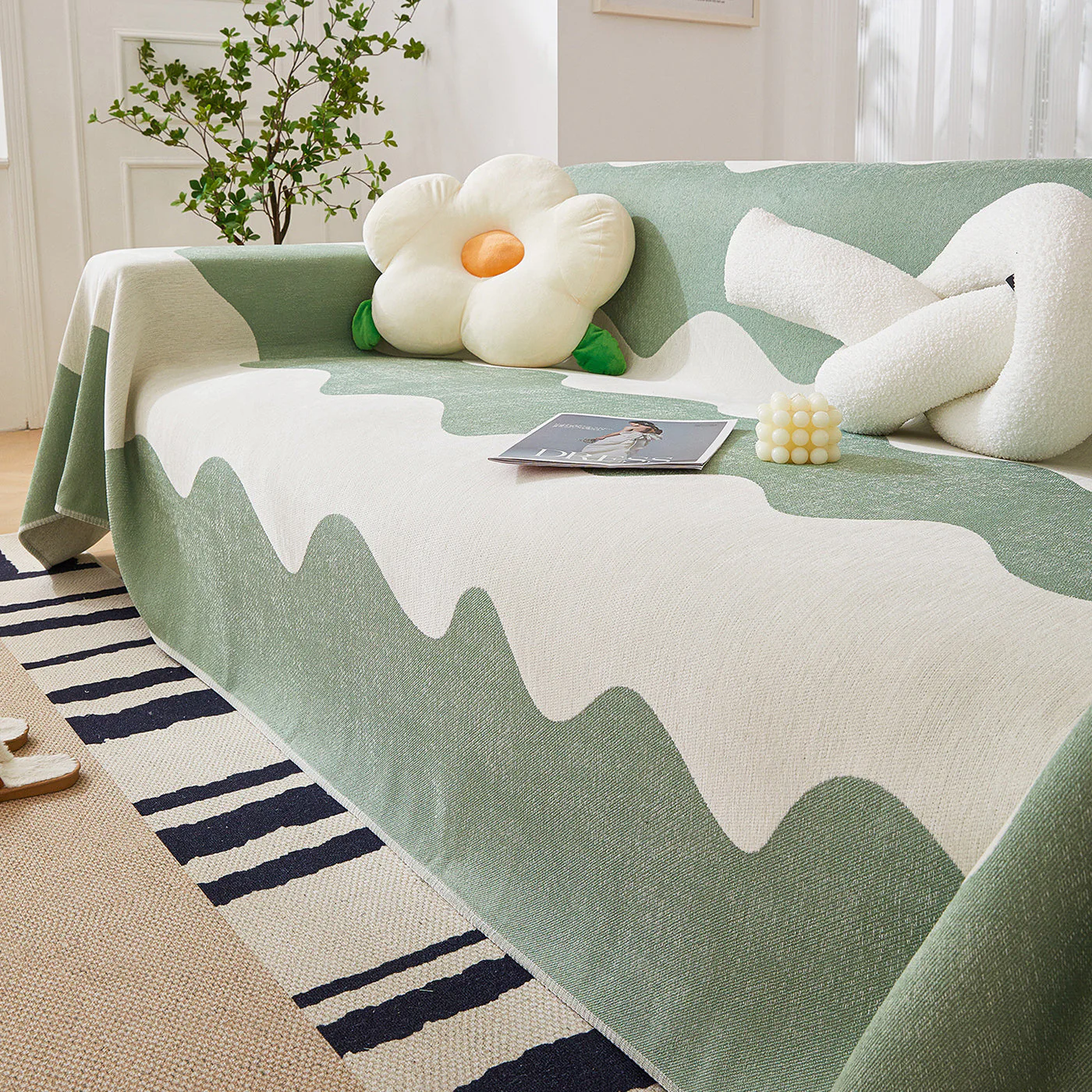 Chenille Minimalist Wavy Sofa Throw Cover, Cozy Blankets for Couch, Machine Washable Couch Protector - Image 71