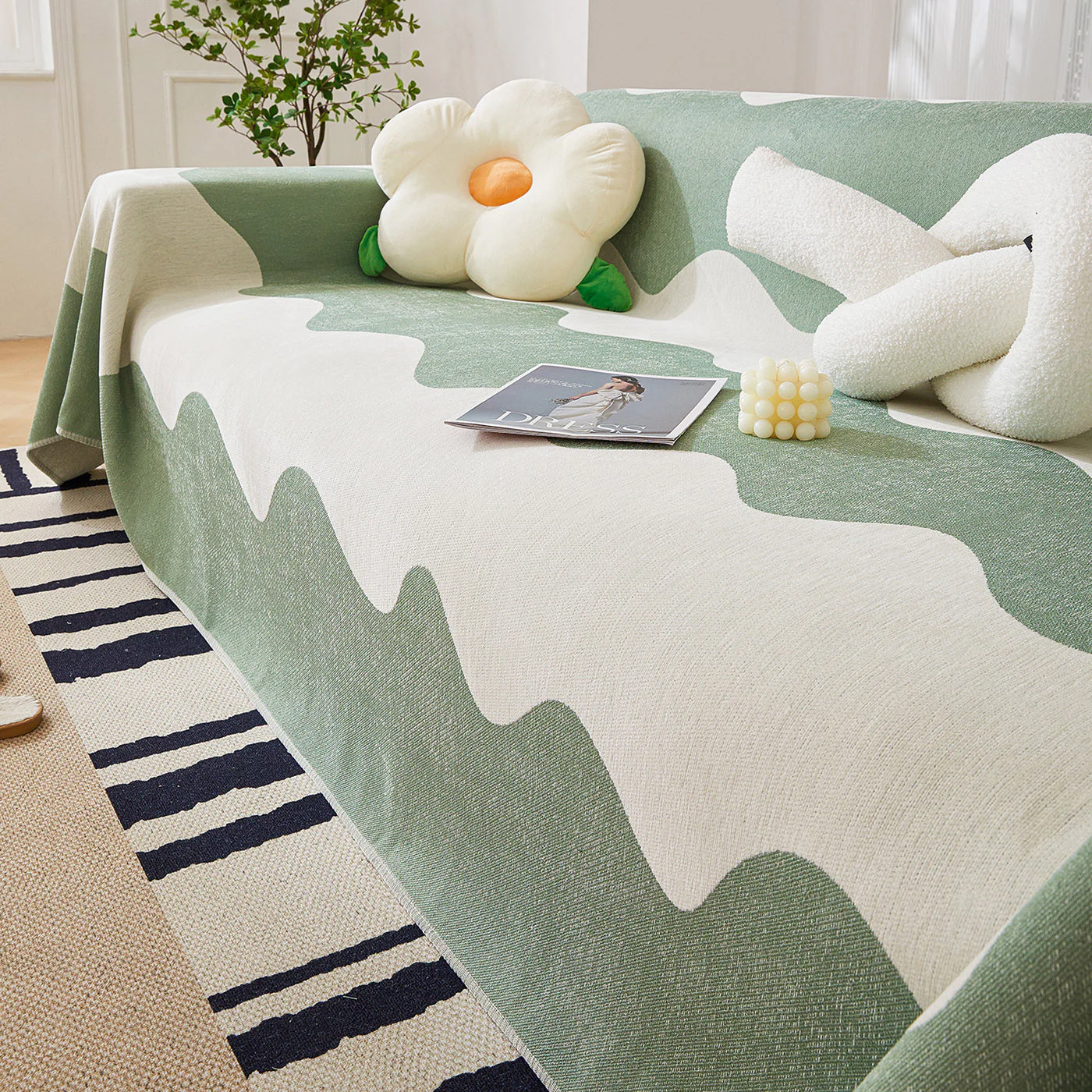 Chenille Minimalist Wavy Sofa Throw Cover, Cozy Blankets for Couch, Machine Washable Couch Protector - Image 72
