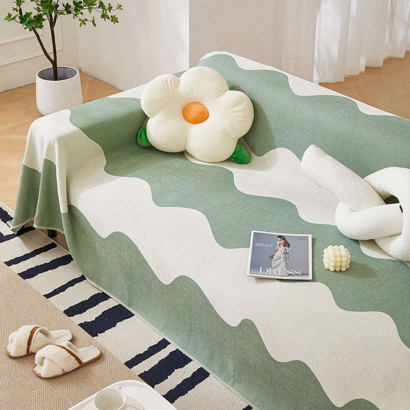 Chenille Minimalist Wavy Sofa Throw Cover, Cozy Blankets for Couch, Machine Washable Couch Protector - Image 74