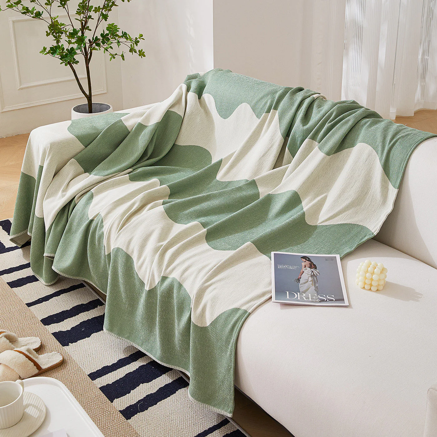 Chenille Minimalist Wavy Sofa Throw Cover, Cozy Blankets for Couch, Machine Washable Couch Protector - Image 78
