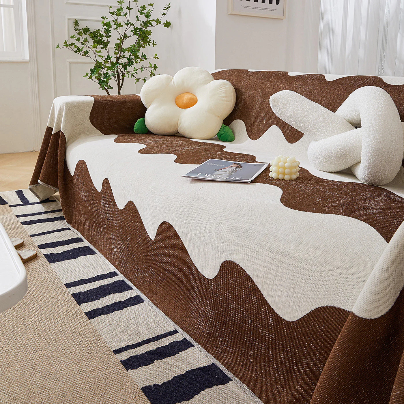Chenille Minimalist Wavy Sofa Throw Cover, Cozy Blankets for Couch, Machine Washable Couch Protector - Image 8