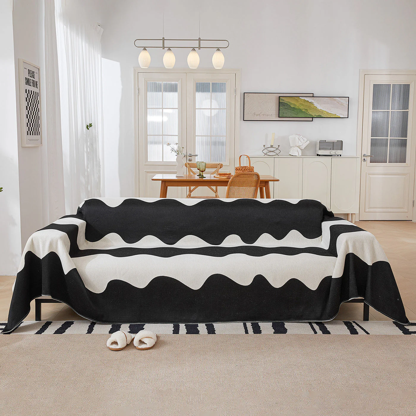 Chenille Minimalist Wavy Sofa Throw Cover, Cozy Blankets for Couch, Machine Washable Couch Protector - Image 83
