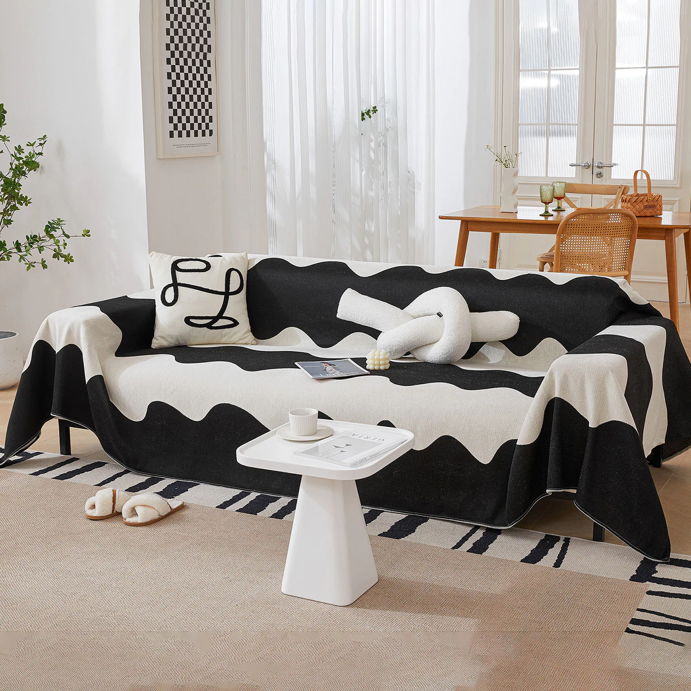 Chenille Minimalist Wavy Sofa Throw Cover, Cozy Blankets for Couch, Machine Washable Couch Protector - Image 86