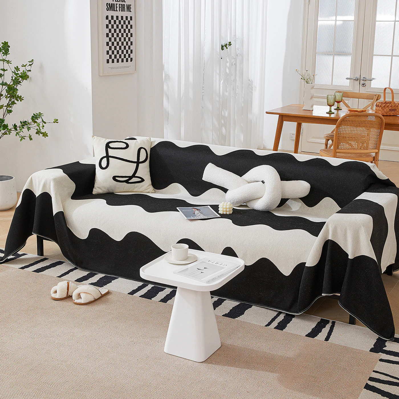 Chenille Minimalist Wavy Sofa Throw Cover, Cozy Blankets for Couch, Machine Washable Couch Protector - Image 87