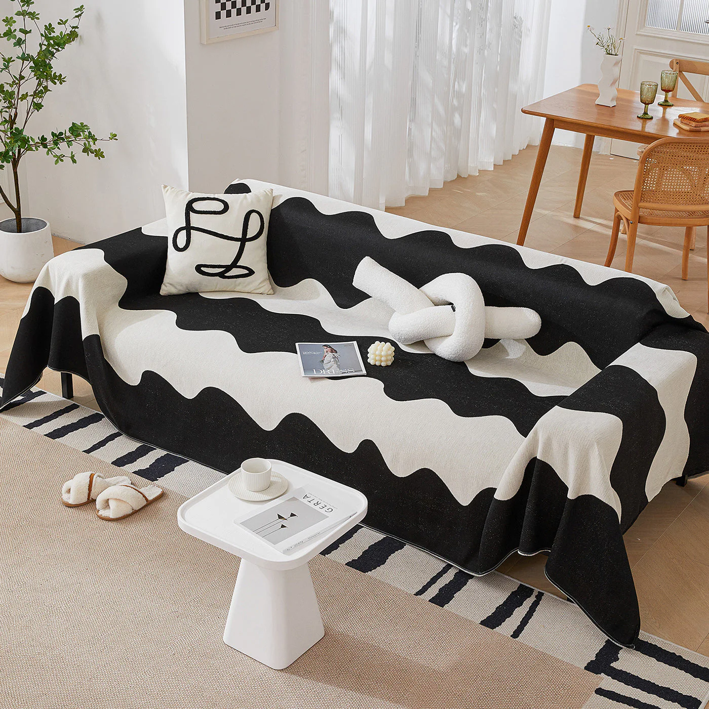 Chenille Minimalist Wavy Sofa Throw Cover, Cozy Blankets for Couch, Machine Washable Couch Protector - Image 88
