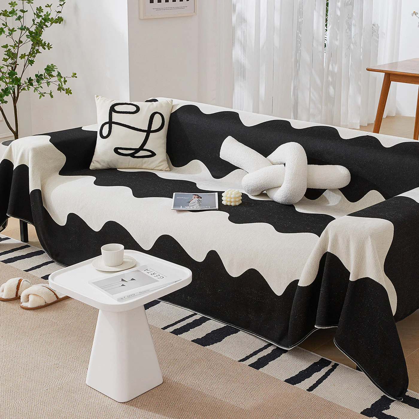 Chenille Minimalist Wavy Sofa Throw Cover, Cozy Blankets for Couch, Machine Washable Couch Protector - Image 89