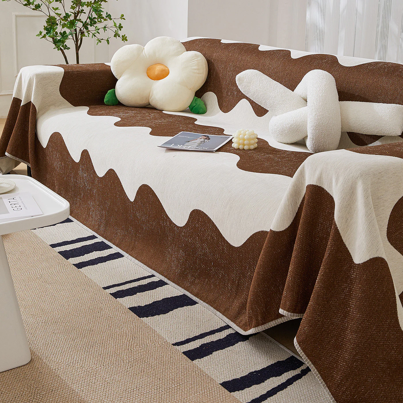 Chenille Minimalist Wavy Sofa Throw Cover, Cozy Blankets for Couch, Machine Washable Couch Protector - Image 9