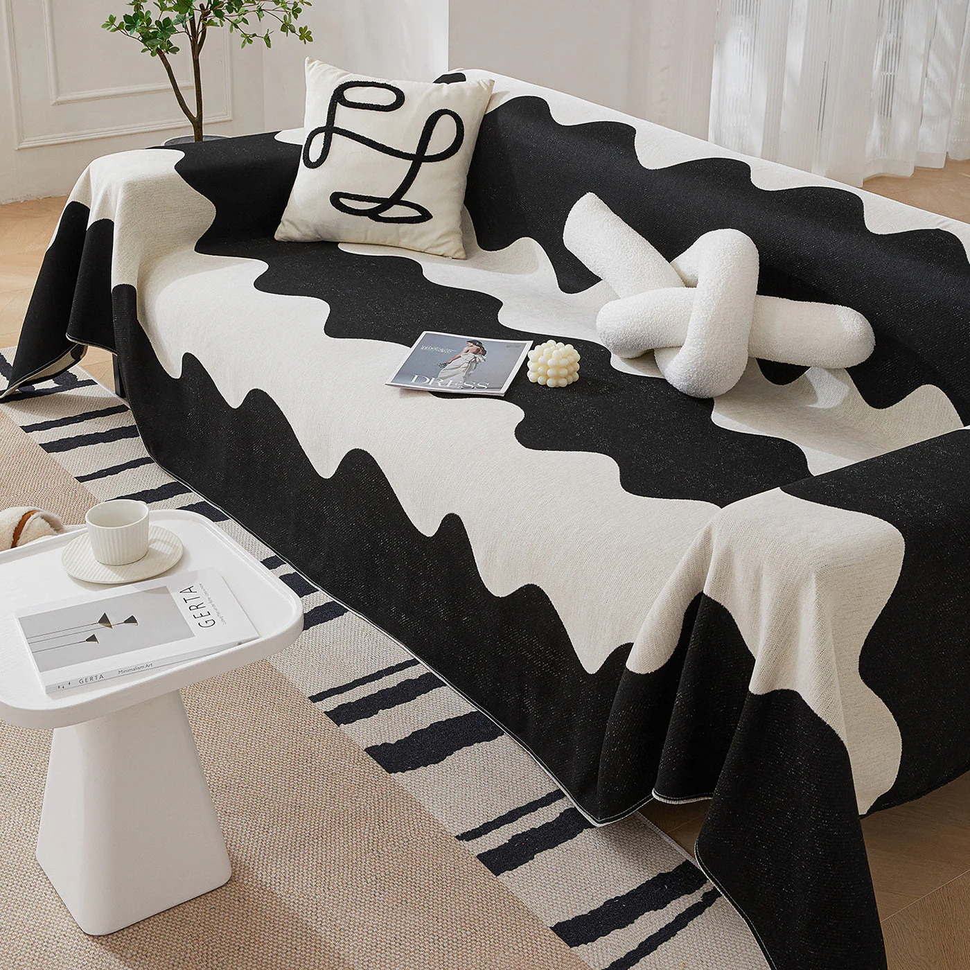 Chenille Minimalist Wavy Sofa Throw Cover, Cozy Blankets for Couch, Machine Washable Couch Protector - Image 90