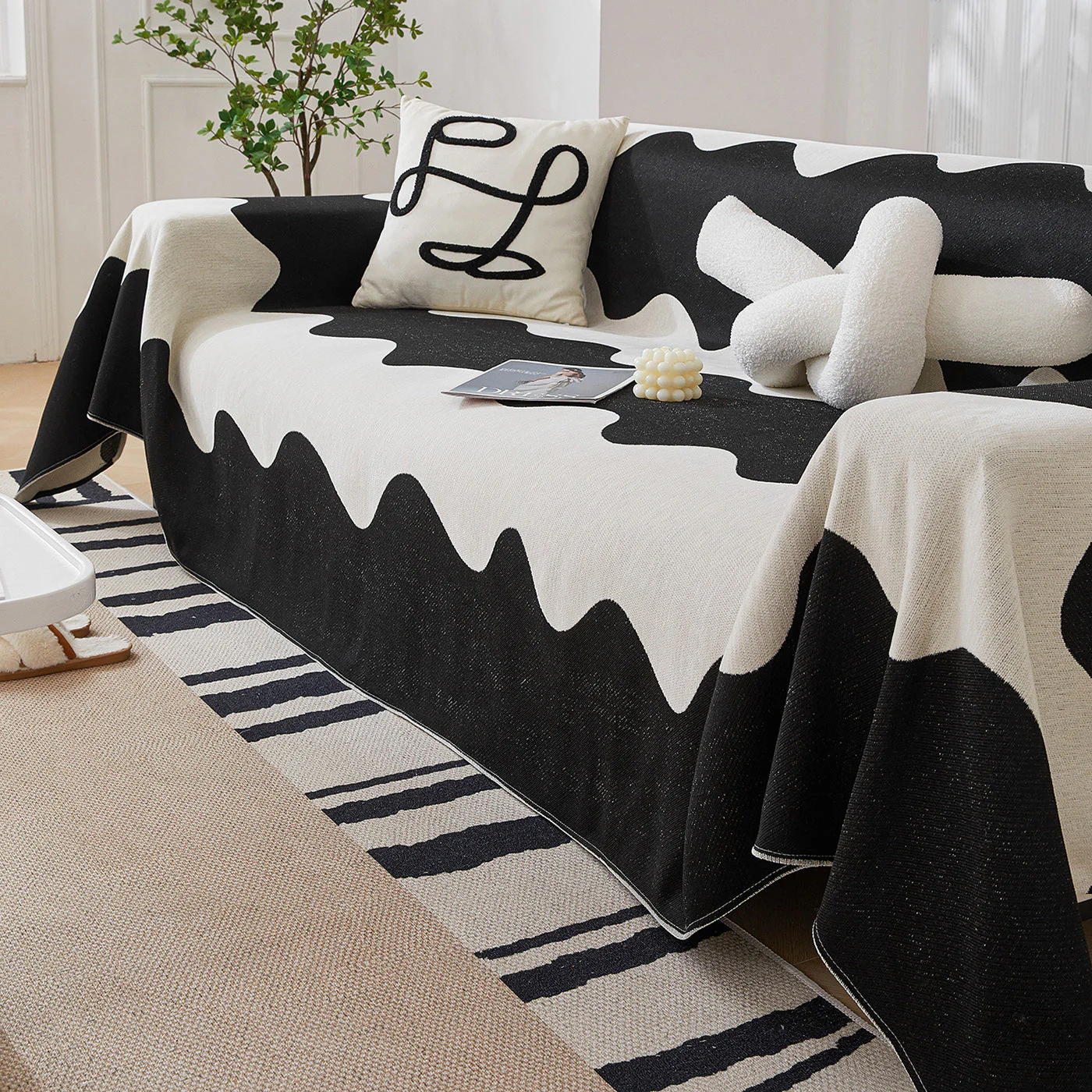 Chenille Minimalist Wavy Sofa Throw Cover, Cozy Blankets for Couch, Machine Washable Couch Protector - Image 91