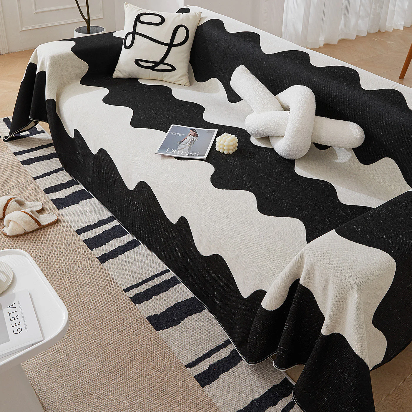 Chenille Minimalist Wavy Sofa Throw Cover, Cozy Blankets for Couch, Machine Washable Couch Protector - Image 92