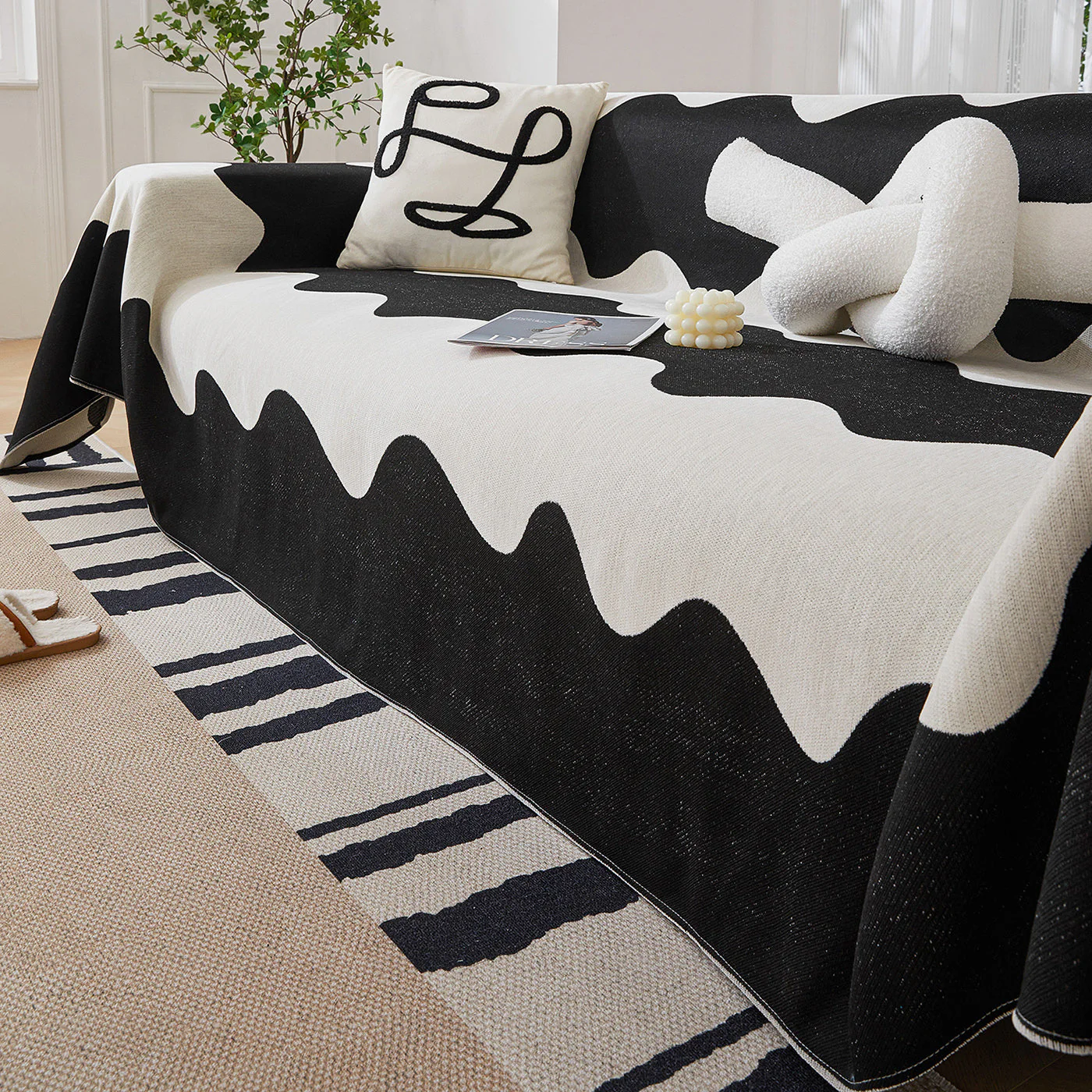 Chenille Minimalist Wavy Sofa Throw Cover, Cozy Blankets for Couch, Machine Washable Couch Protector - Image 94