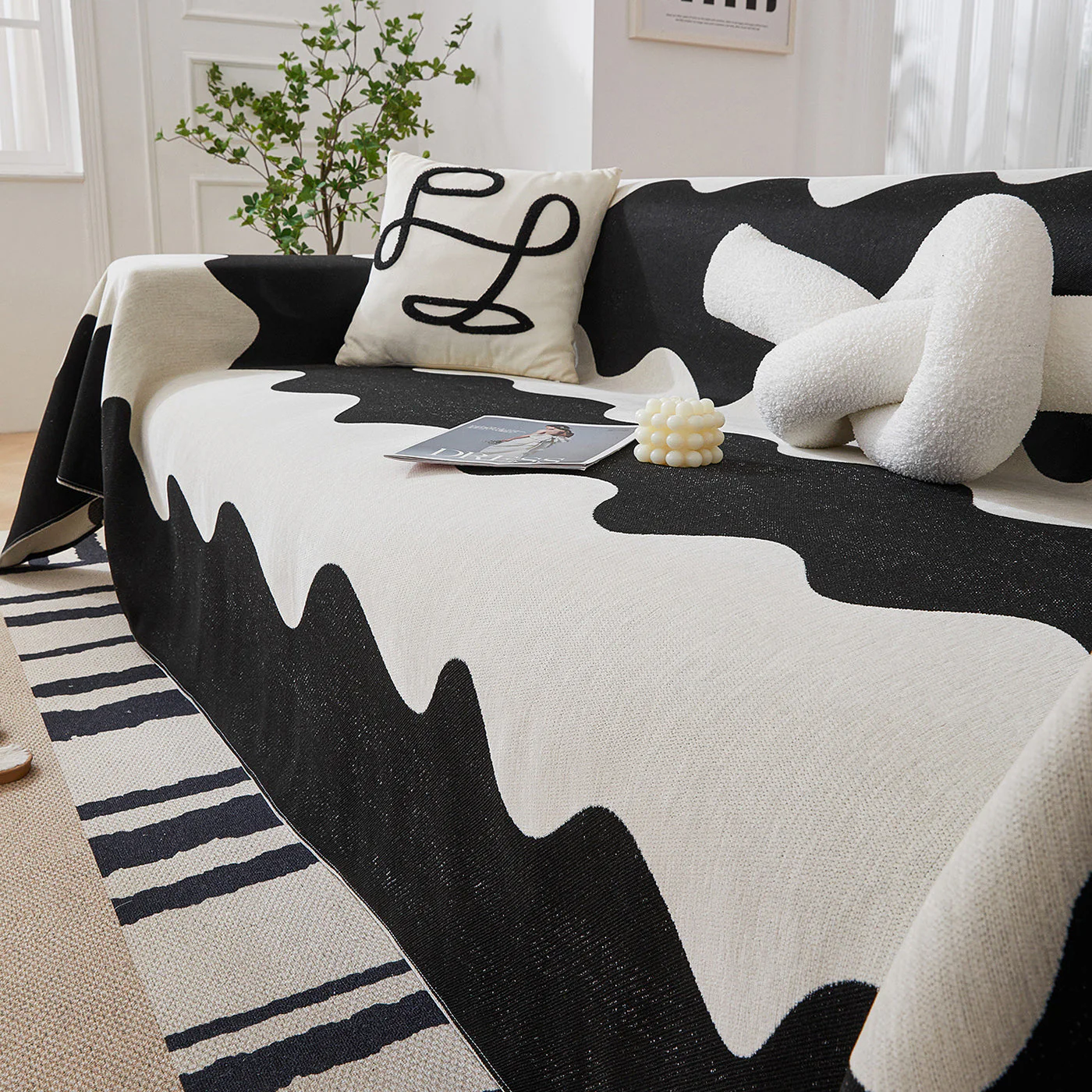 Chenille Minimalist Wavy Sofa Throw Cover, Cozy Blankets for Couch, Machine Washable Couch Protector - Image 95