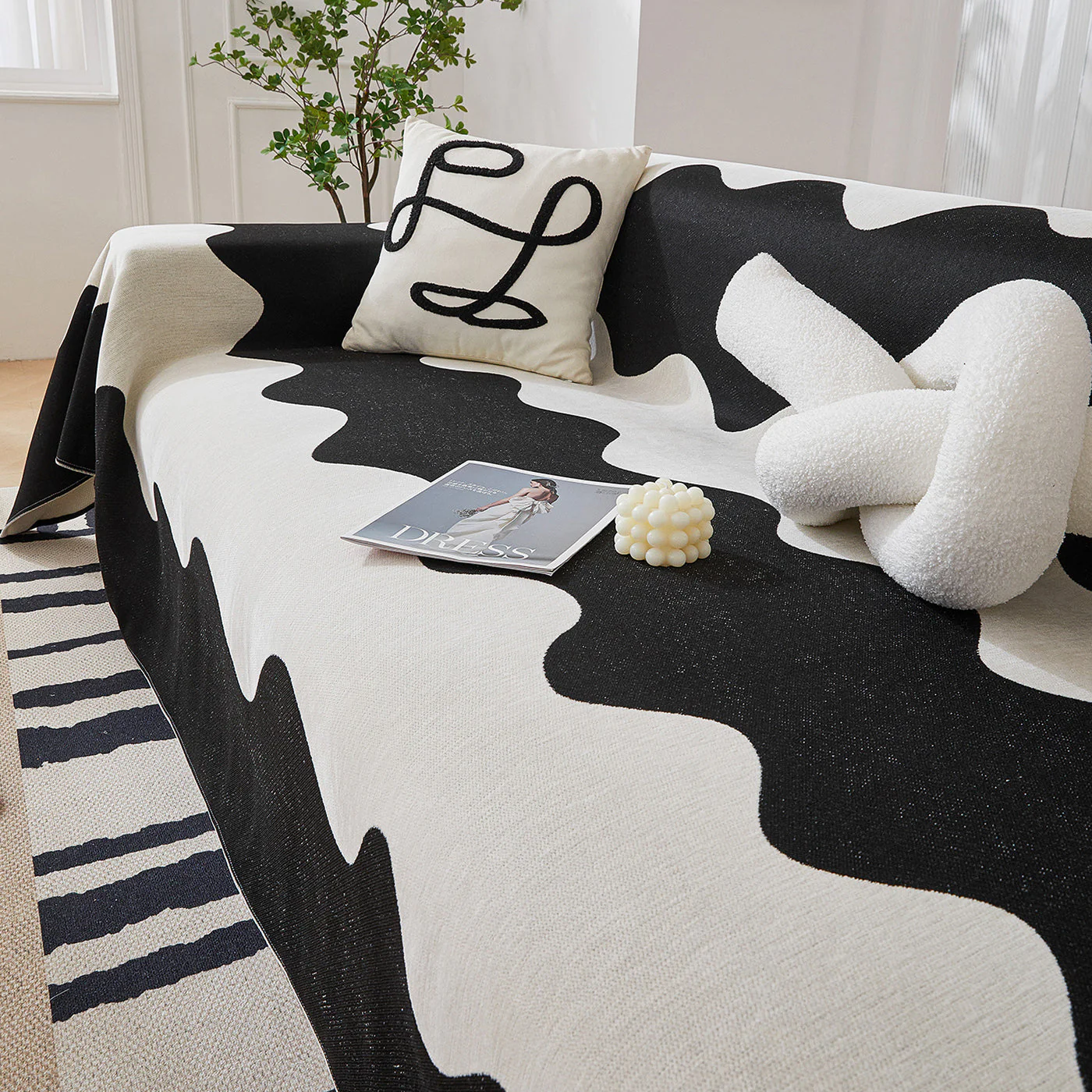 Chenille Minimalist Wavy Sofa Throw Cover, Cozy Blankets for Couch, Machine Washable Couch Protector - Image 96
