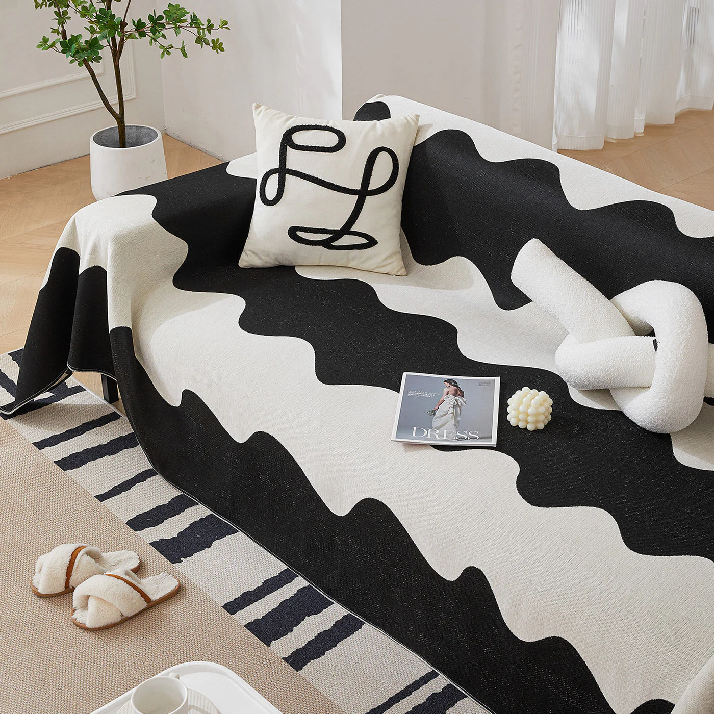 Chenille Minimalist Wavy Sofa Throw Cover, Cozy Blankets for Couch, Machine Washable Couch Protector - Image 97