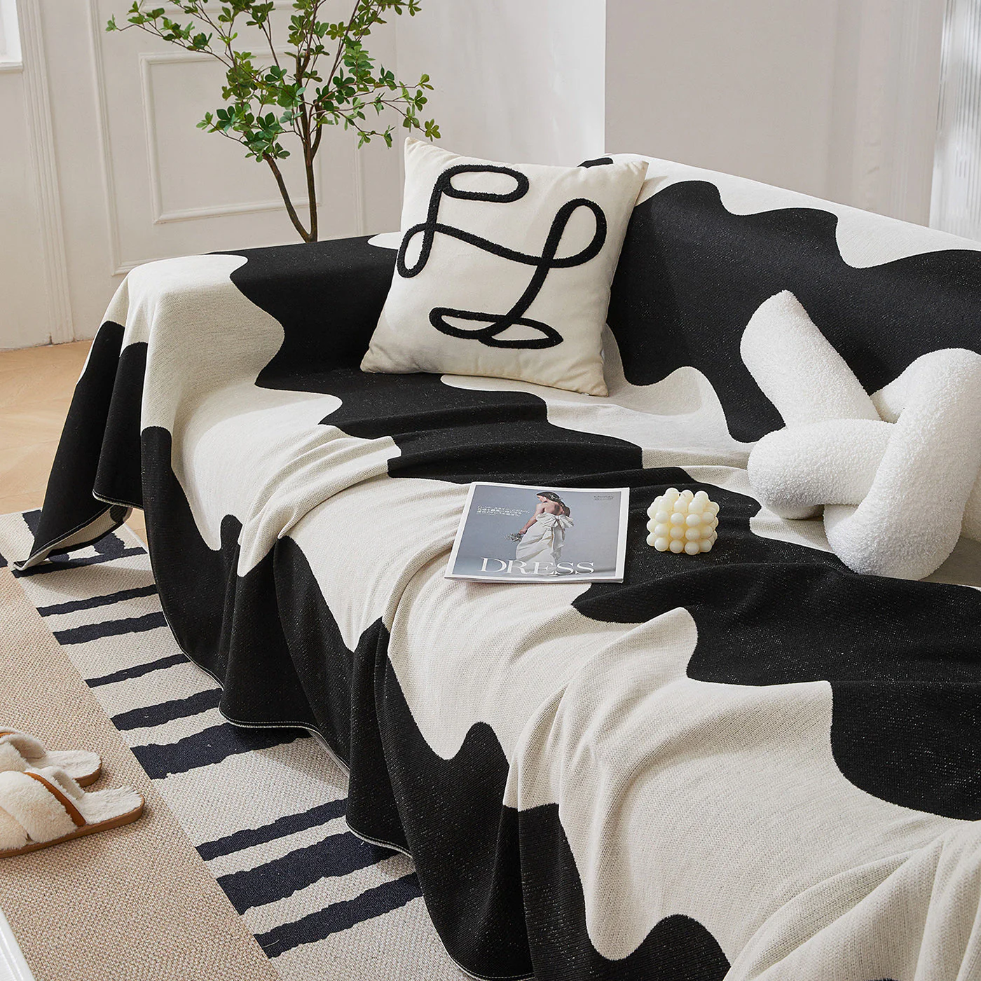 Chenille Minimalist Wavy Sofa Throw Cover, Cozy Blankets for Couch, Machine Washable Couch Protector - Image 99