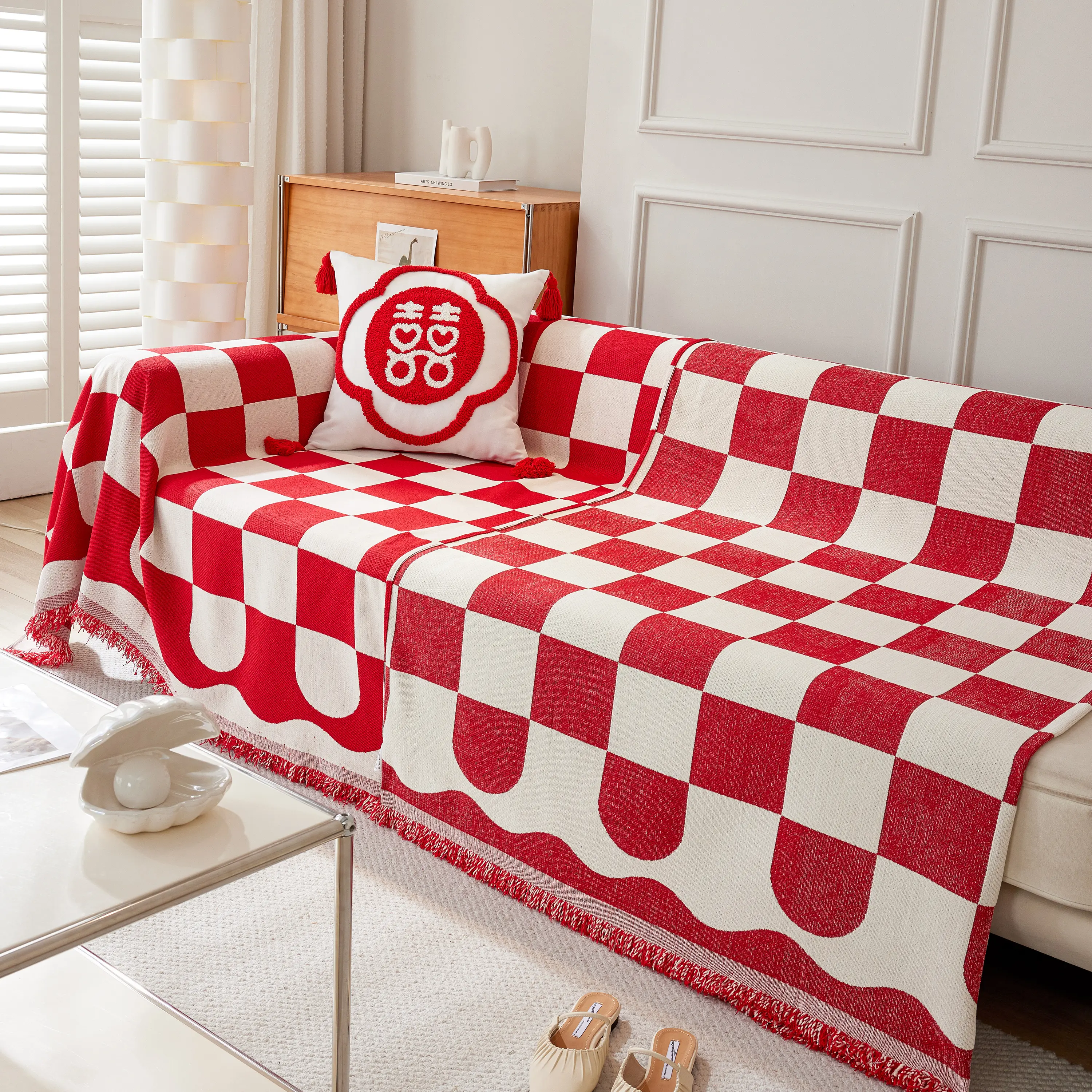 Chenille Plaid Couch Covers for Couches, Sectional Couch Covers, Stylish Sofa Throw Blanket - Image 2