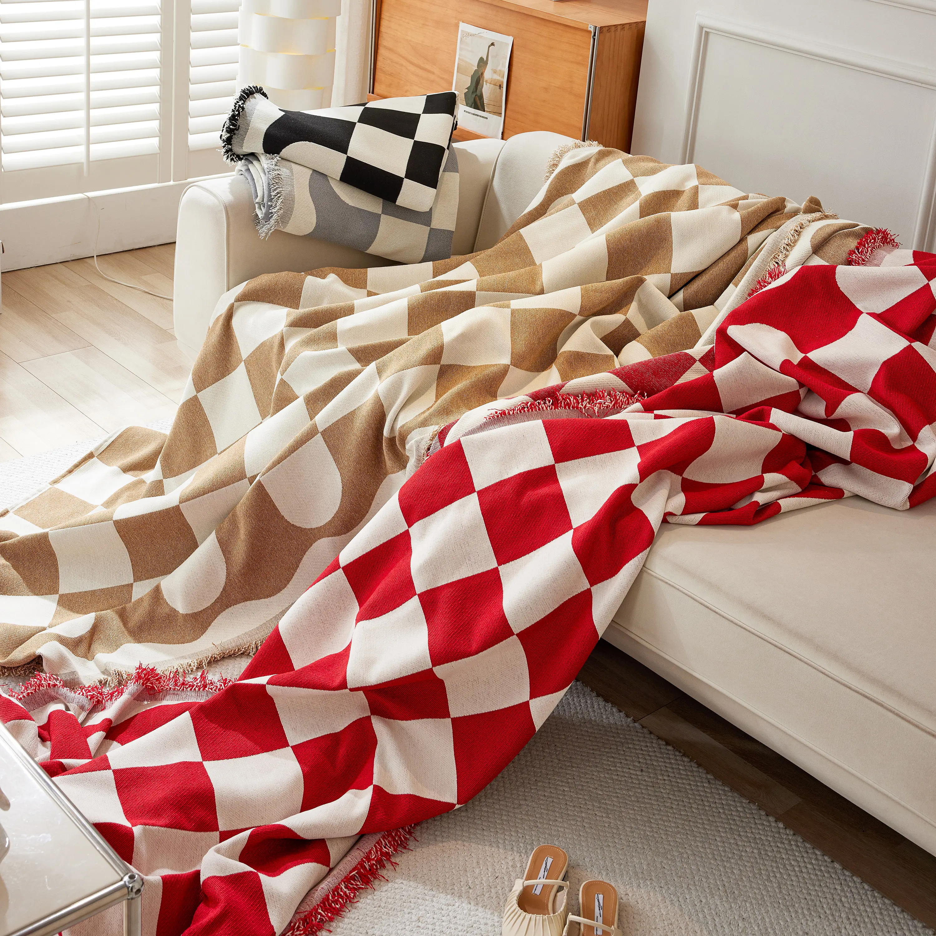 Chenille Plaid Couch Covers for Couches, Sectional Couch Covers, Stylish Sofa Throw Blanket - Image 8