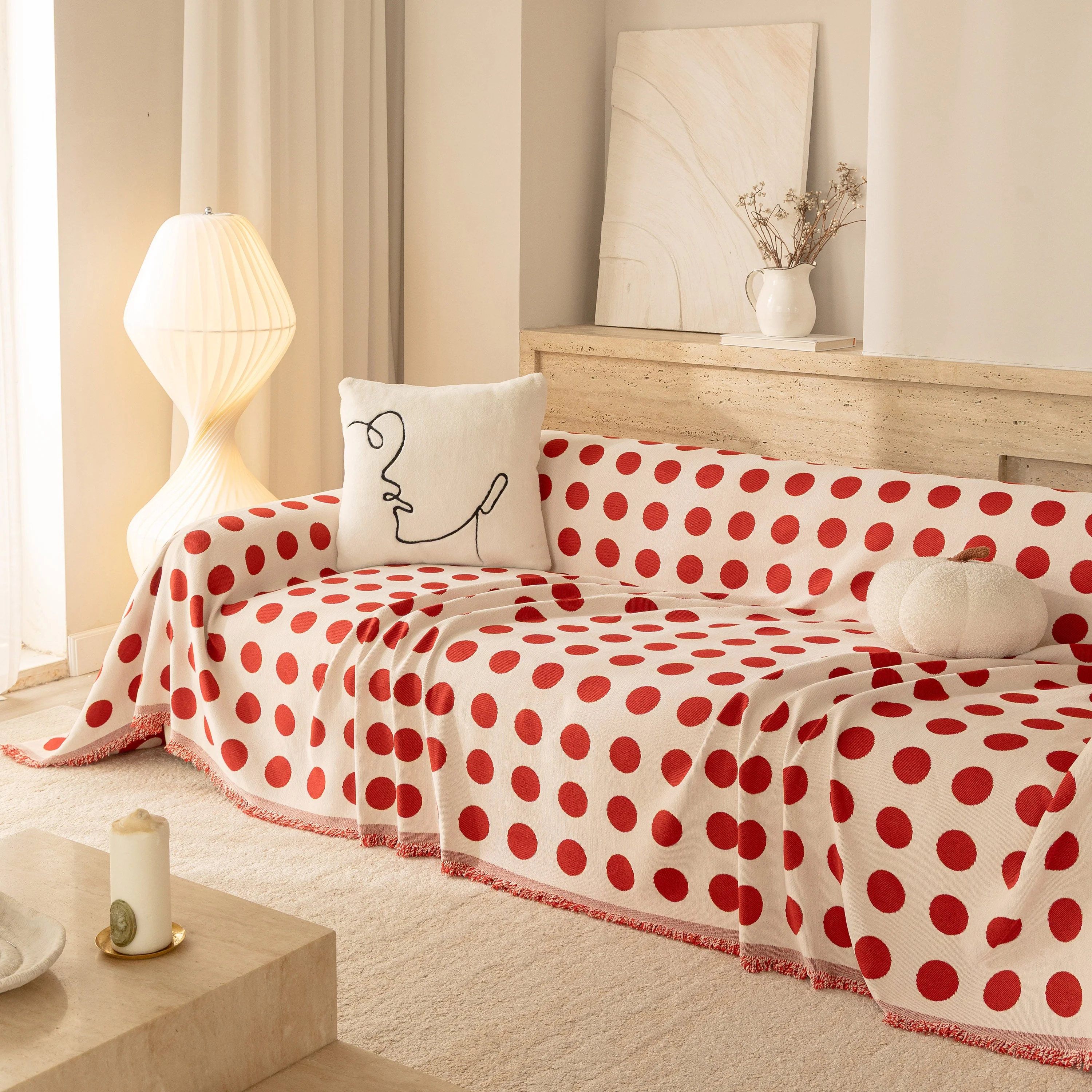 Chenille Polka Dot Sofa Cover Throw, Soft Thick Couch Cover Blanket Furniture Covers - Image 15