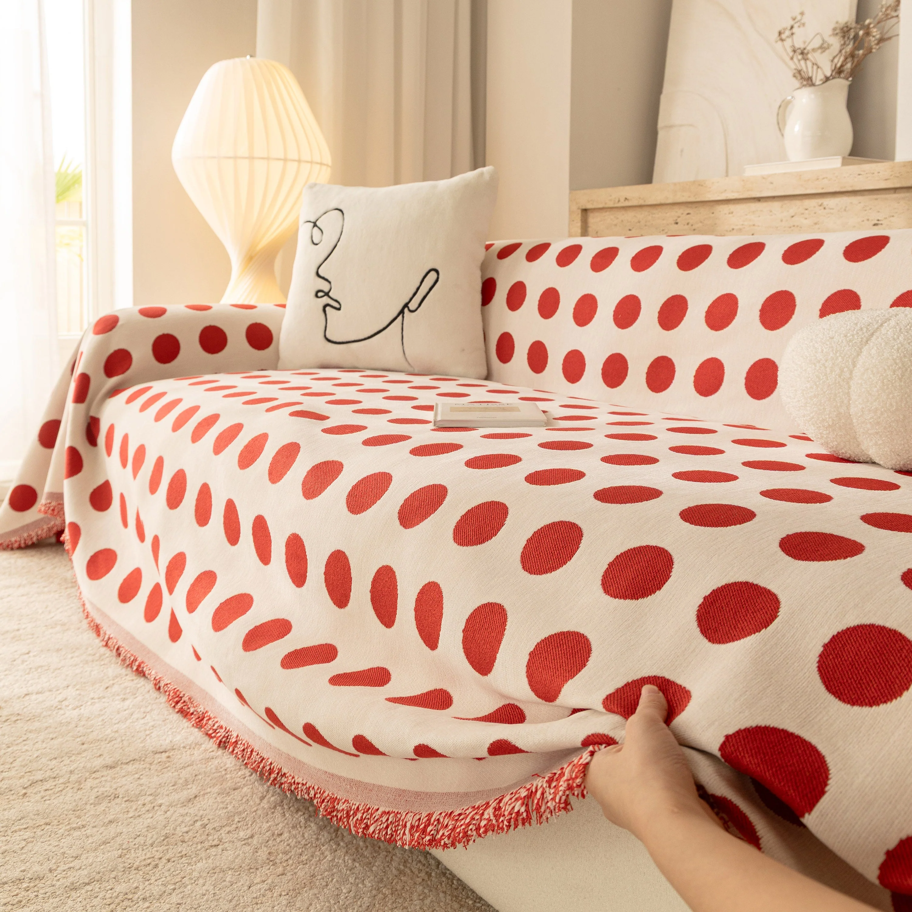 Chenille Polka Dot Sofa Cover Throw, Soft Thick Couch Cover Blanket Furniture Covers - Image 18