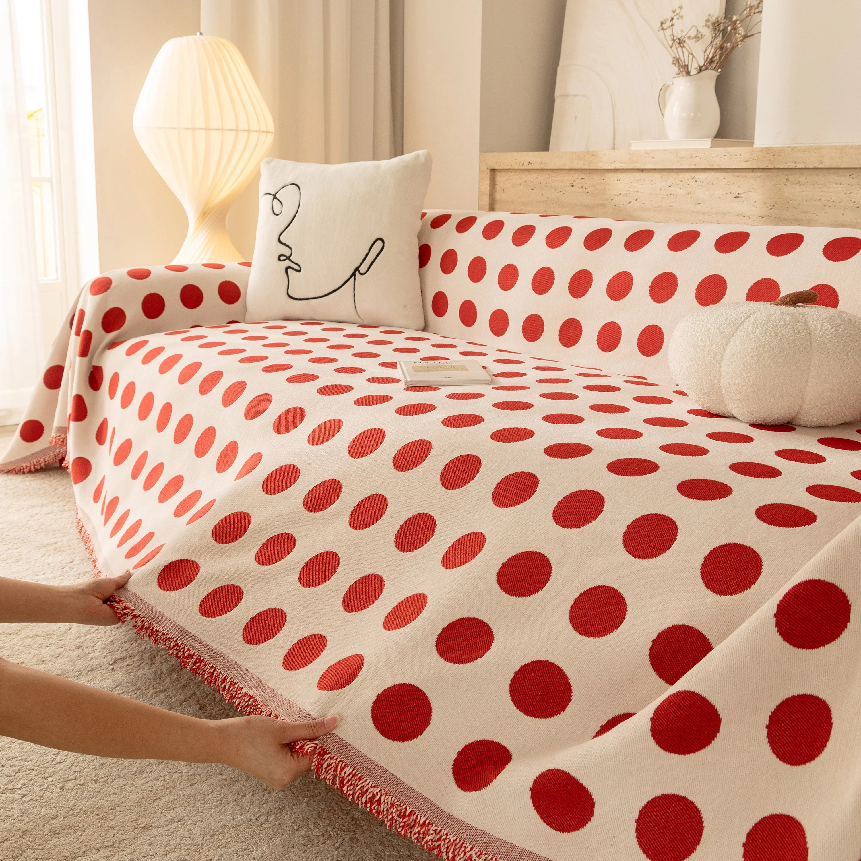 Chenille Polka Dot Sofa Cover Throw, Soft Thick Couch Cover Blanket Furniture Covers - Image 19