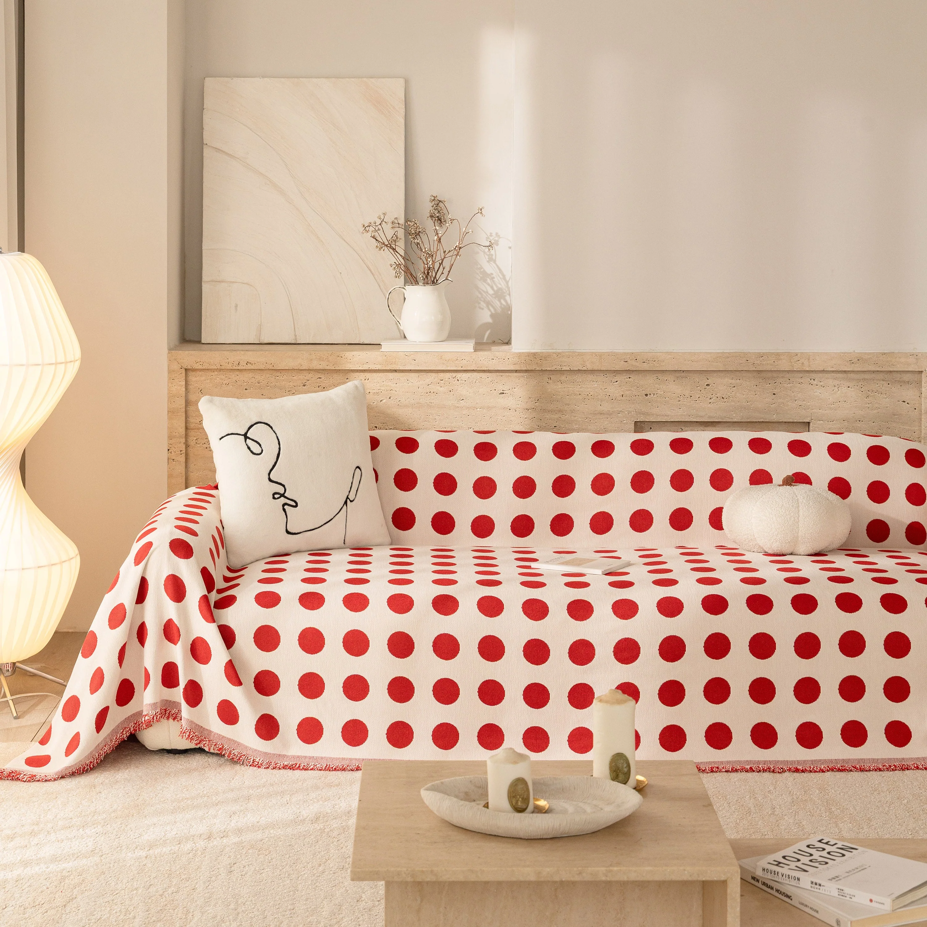 Chenille Polka Dot Sofa Cover Throw, Soft Thick Couch Cover Blanket Furniture Covers - Image 2