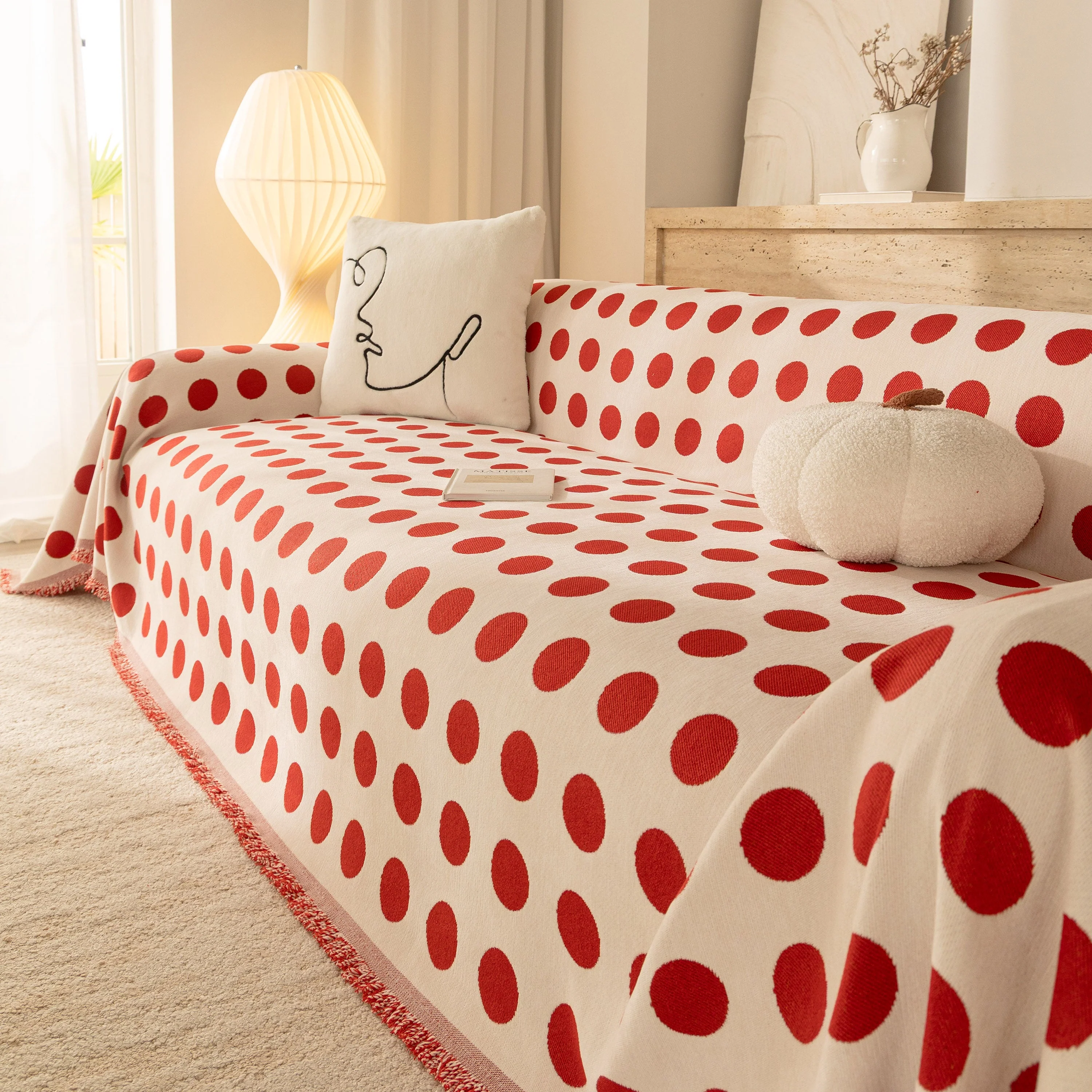 Chenille Polka Dot Sofa Cover Throw, Soft Thick Couch Cover Blanket Furniture Covers - Image 23