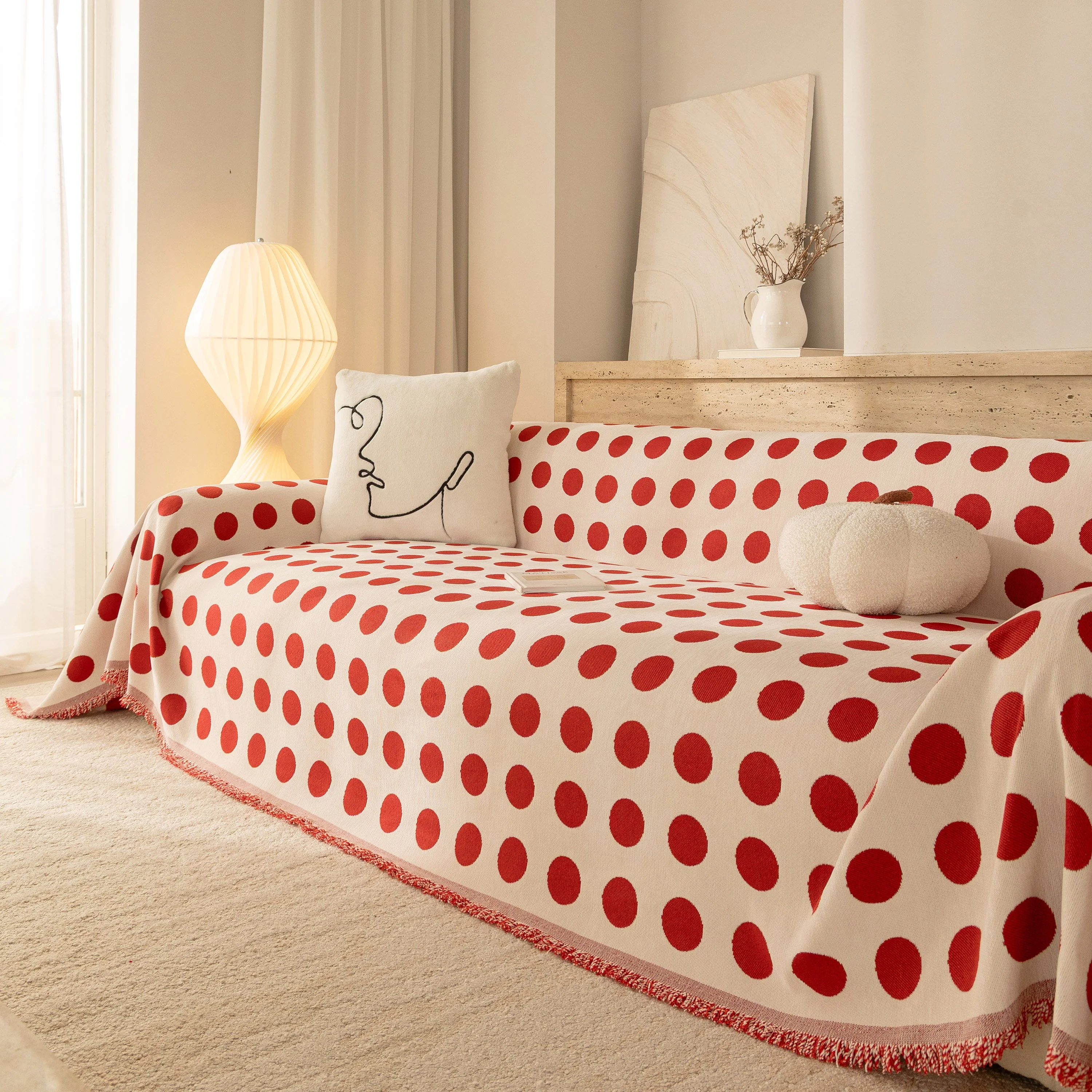 Chenille Polka Dot Sofa Cover Throw, Soft Thick Couch Cover Blanket Furniture Covers - Image 24