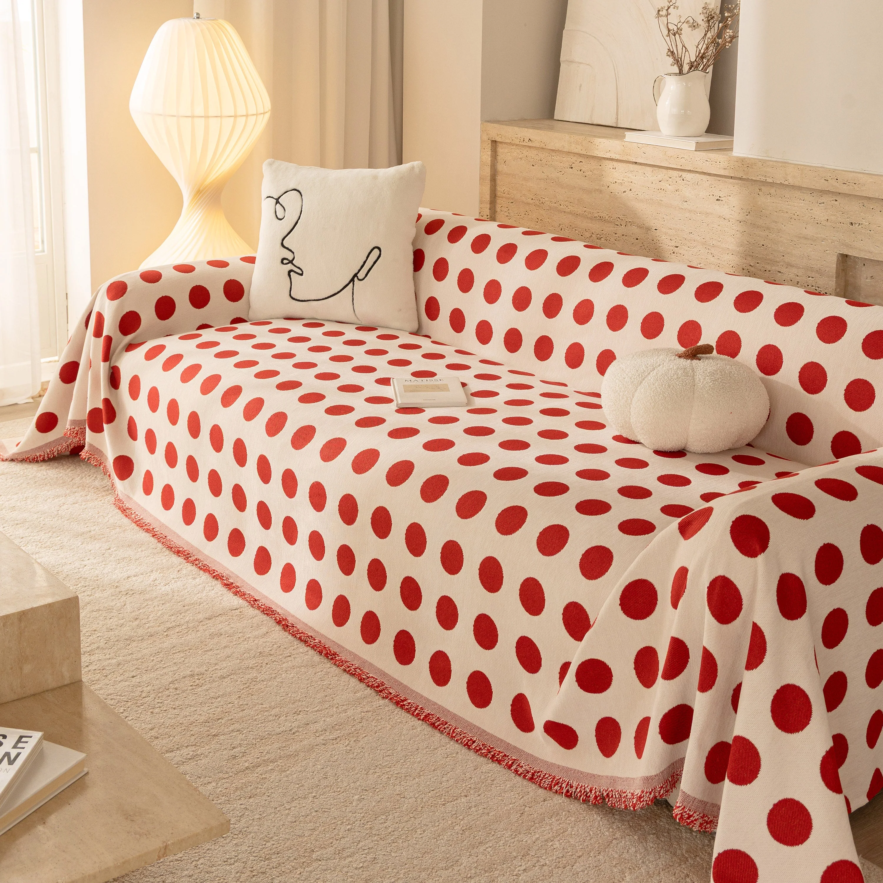 Chenille Polka Dot Sofa Cover Throw, Soft Thick Couch Cover Blanket Furniture Covers - Image 25