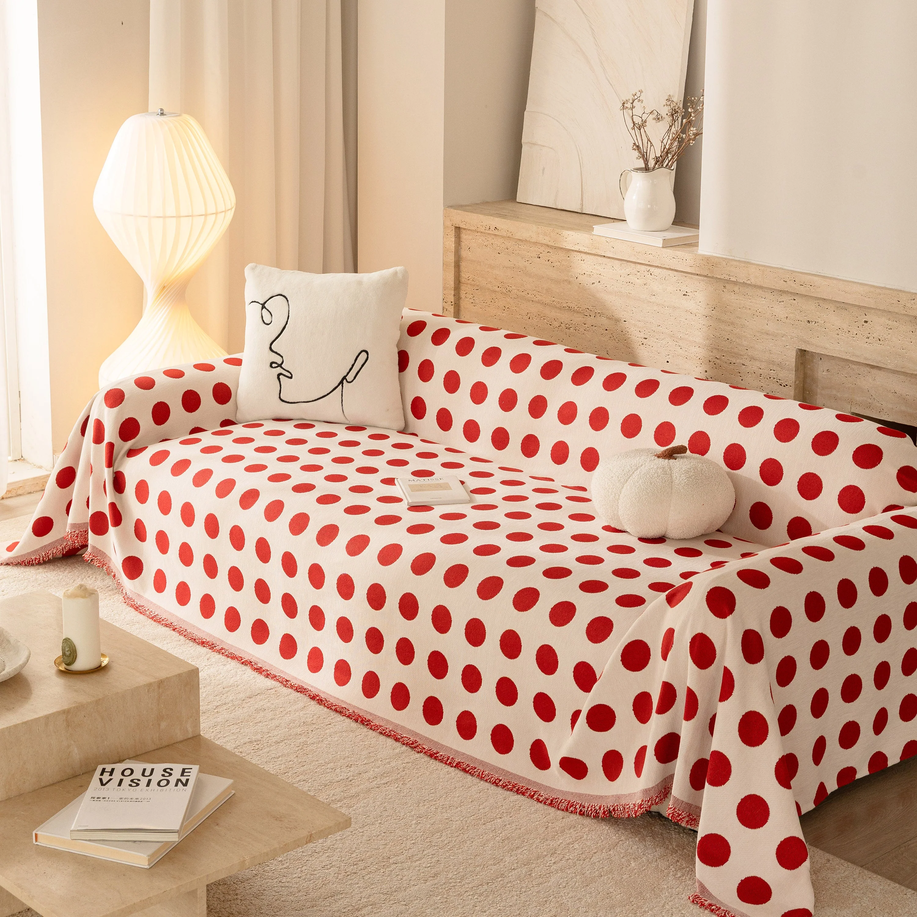 Chenille Polka Dot Sofa Cover Throw, Soft Thick Couch Cover Blanket Furniture Covers - Image 3