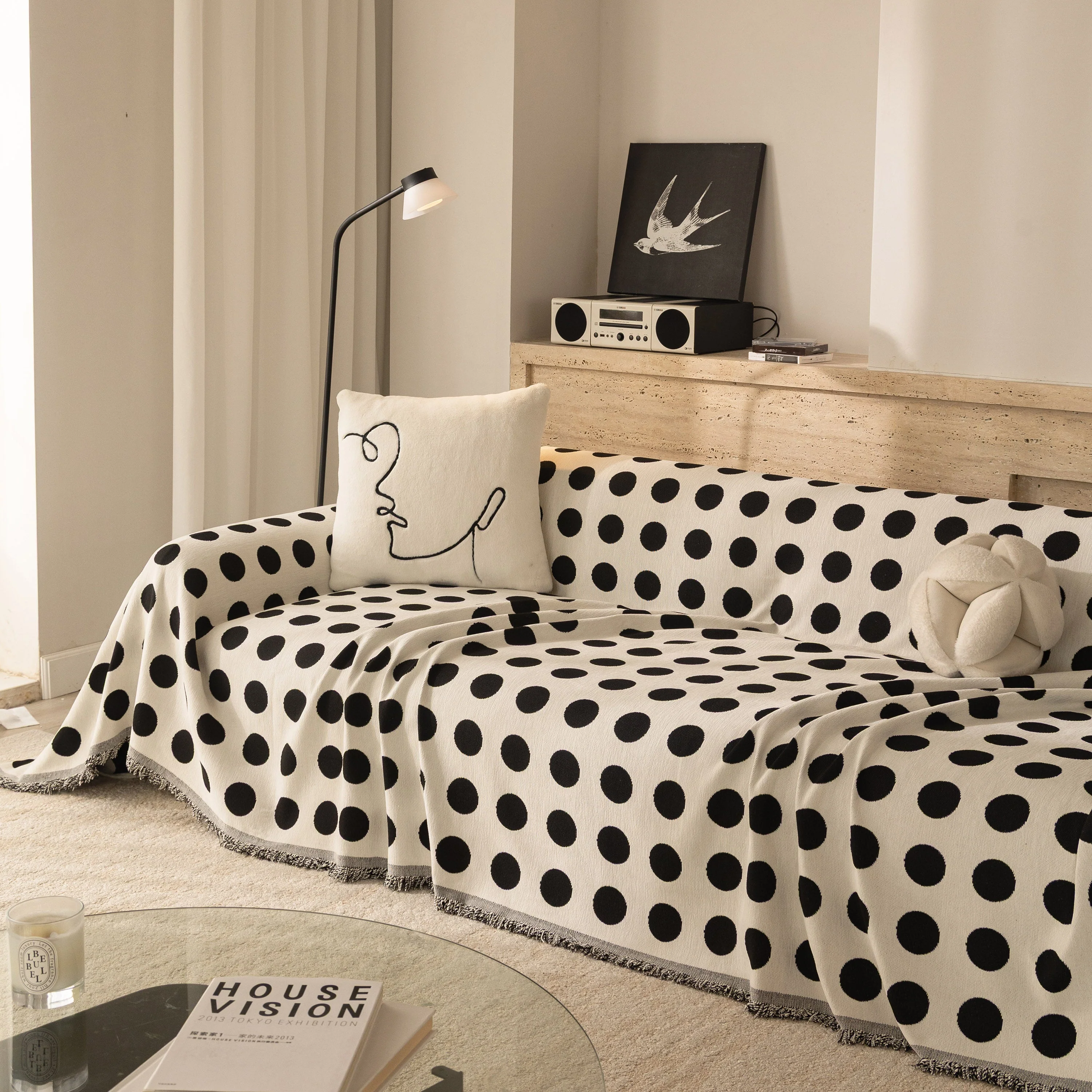 Chenille Polka Dot Sofa Cover Throw, Soft Thick Couch Cover Blanket Furniture Covers - Image 47