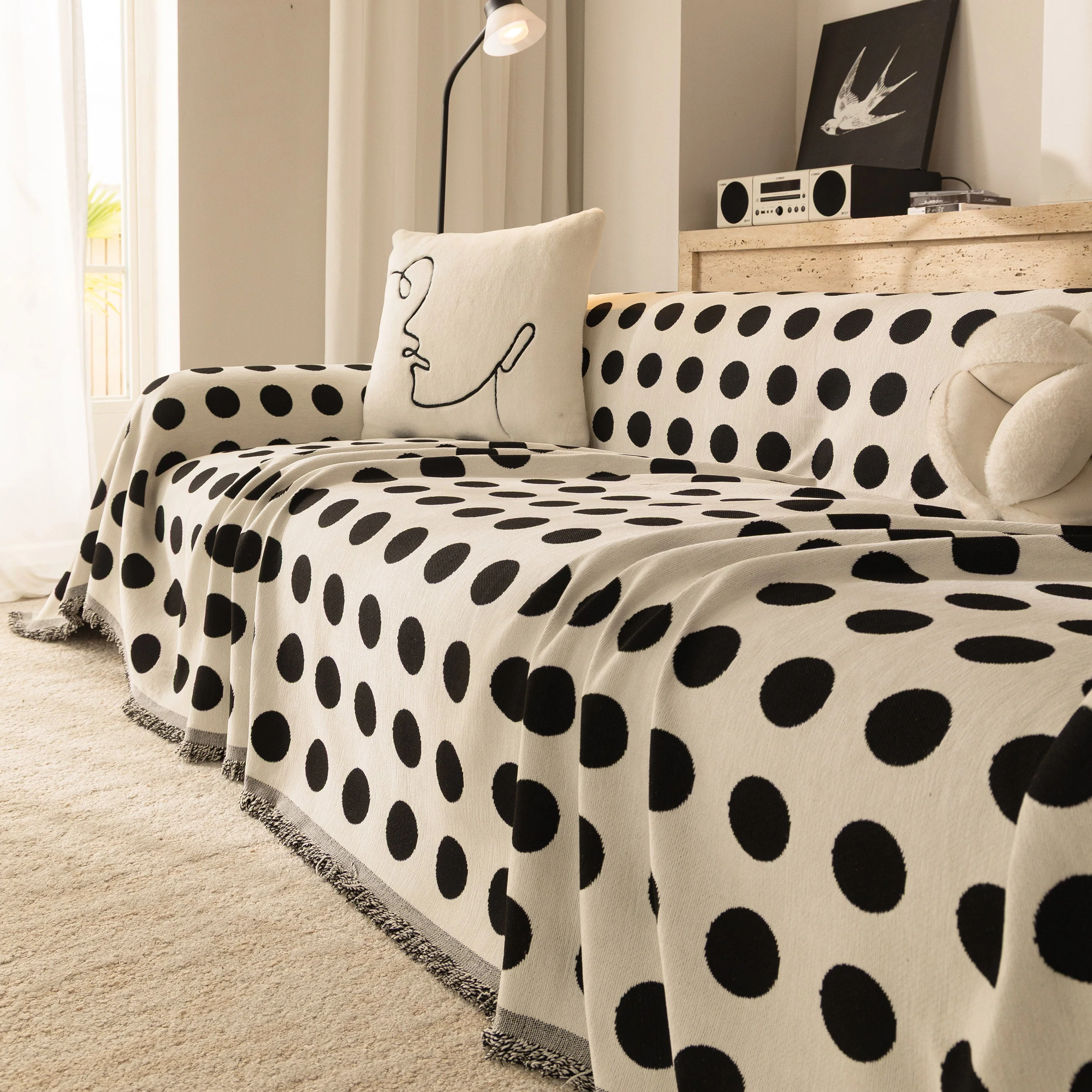Chenille Polka Dot Sofa Cover Throw, Soft Thick Couch Cover Blanket Furniture Covers - Image 48