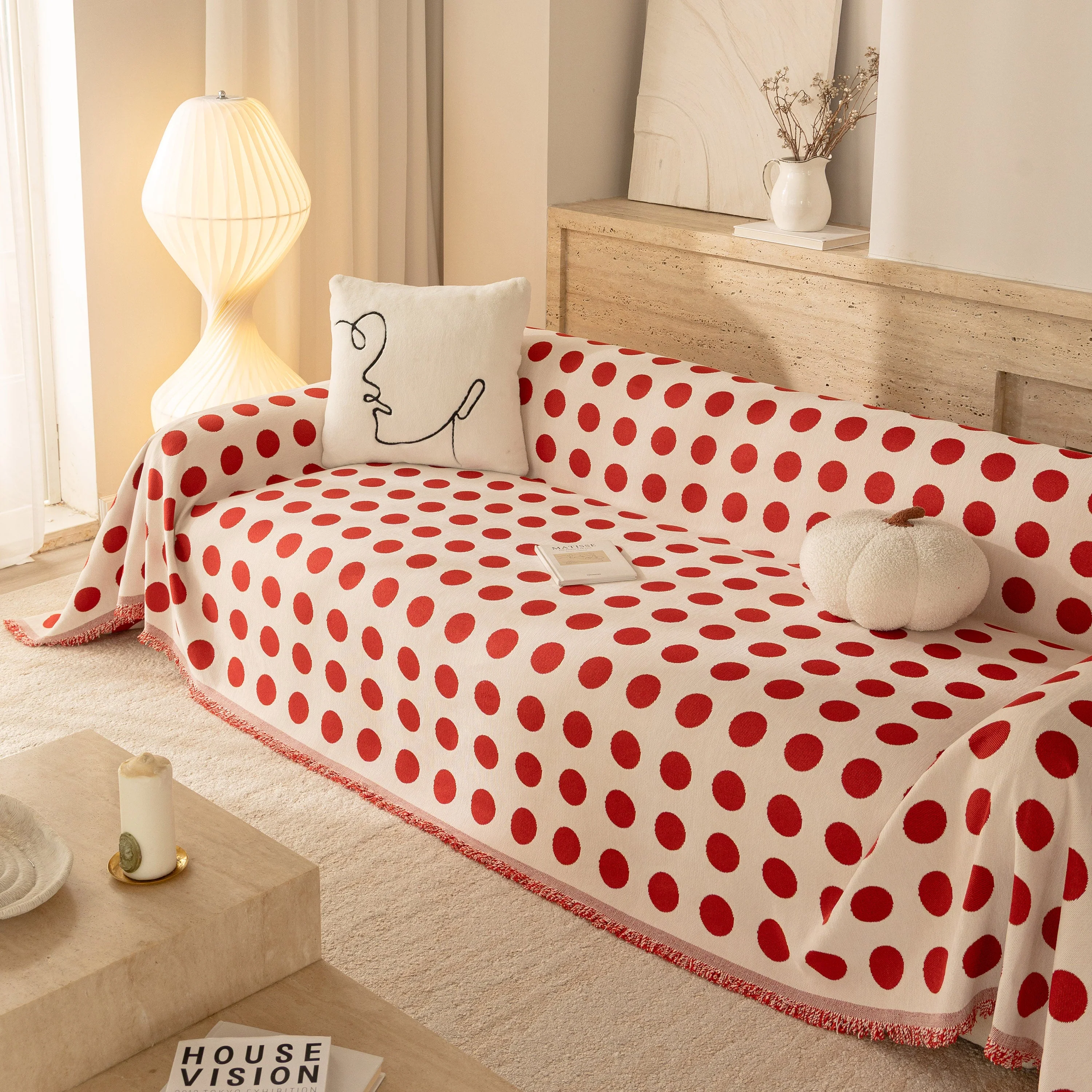 Chenille Polka Dot Sofa Cover Throw, Soft Thick Couch Cover Blanket Furniture Covers - Image 5