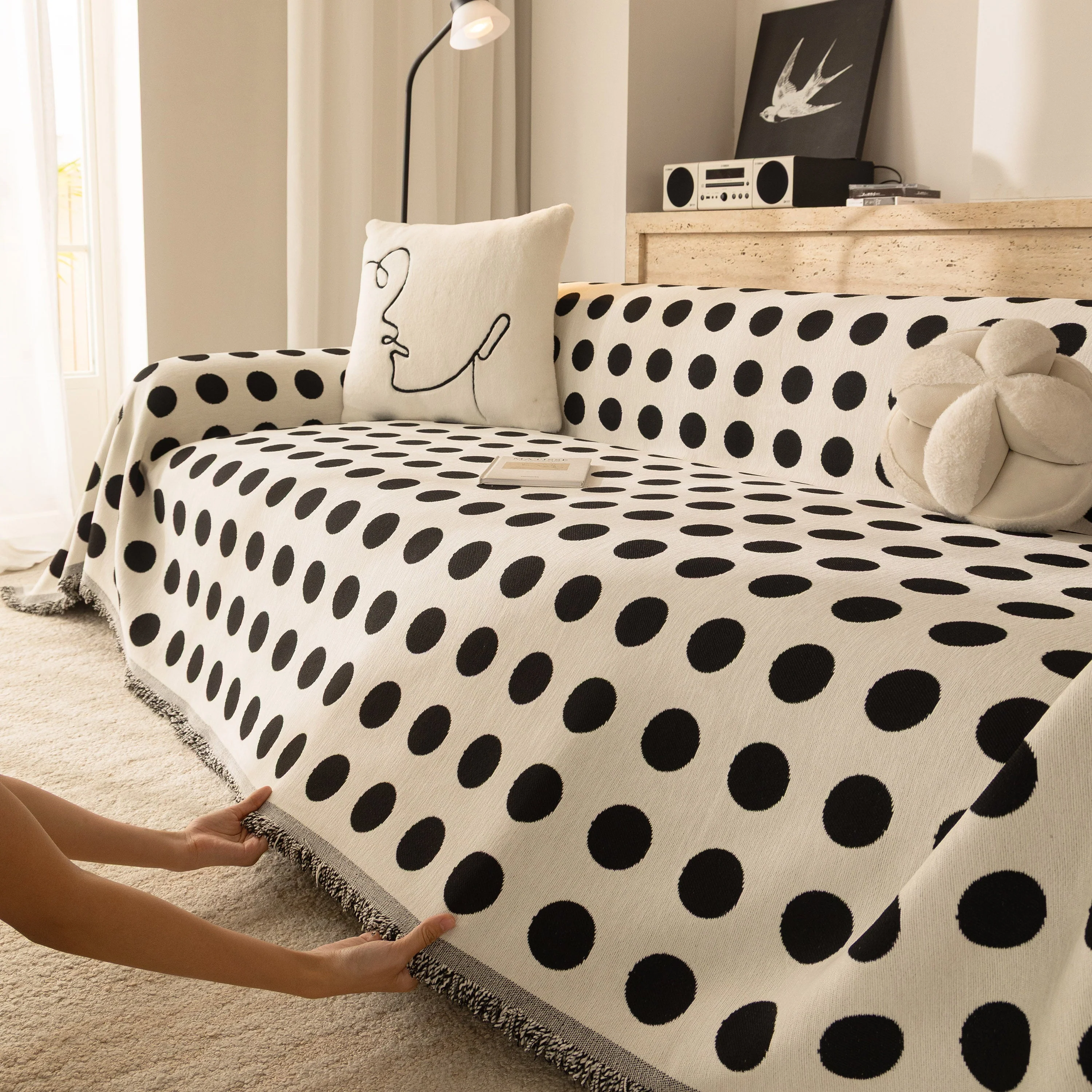 Chenille Polka Dot Sofa Cover Throw, Soft Thick Couch Cover Blanket Furniture Covers - Image 52