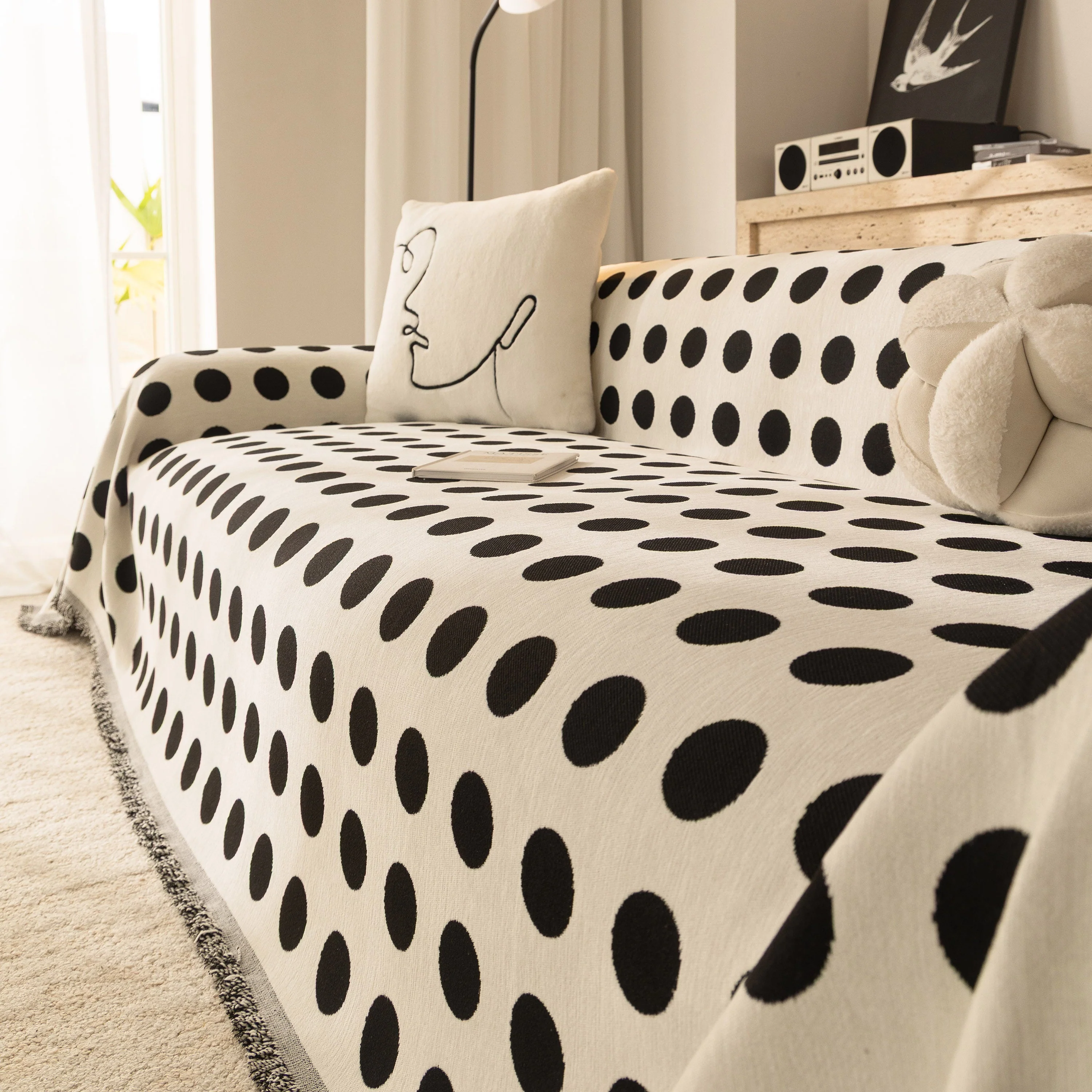 Chenille Polka Dot Sofa Cover Throw, Soft Thick Couch Cover Blanket Furniture Covers - Image 56
