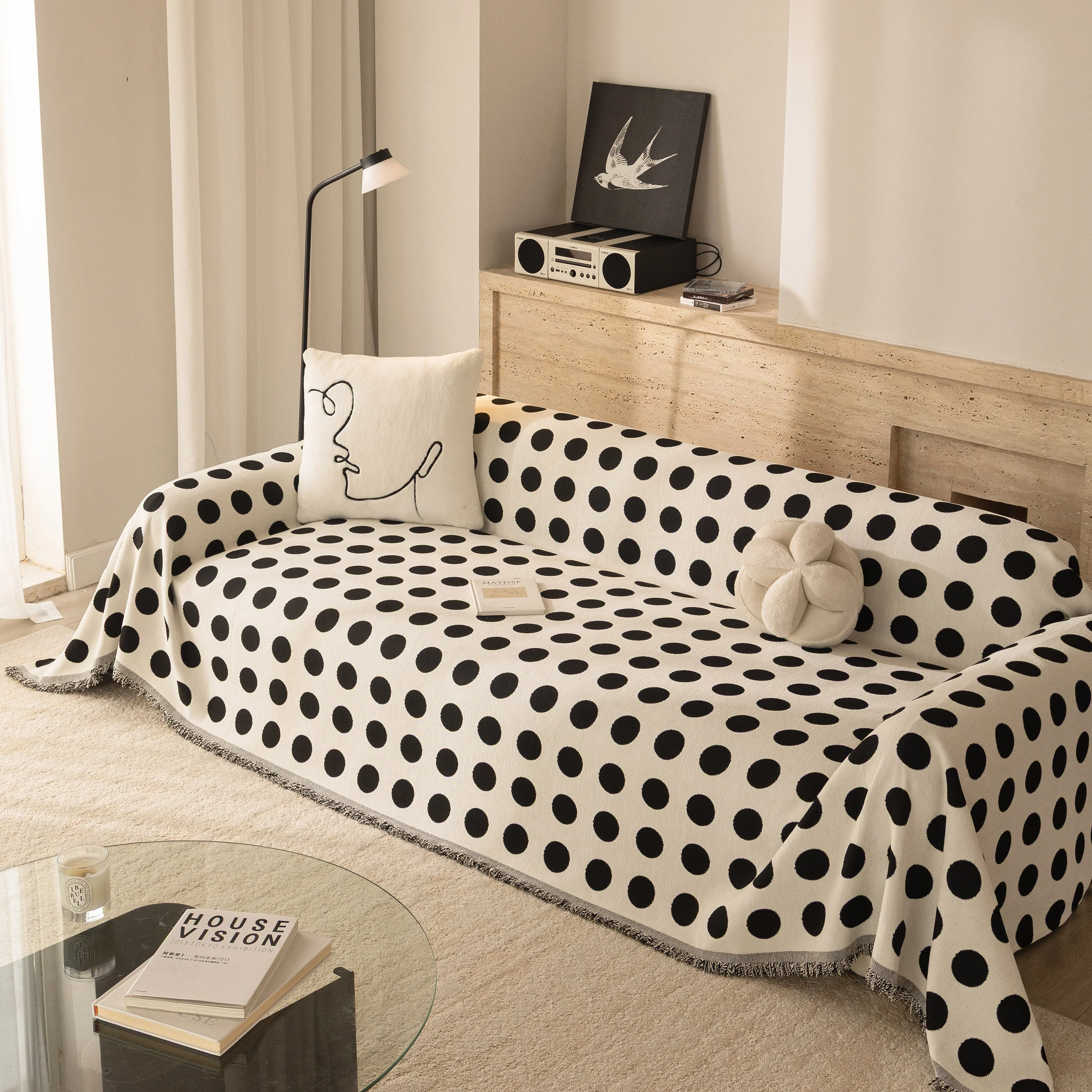 Chenille Polka Dot Sofa Cover Throw, Soft Thick Couch Cover Blanket Furniture Covers - Image 57