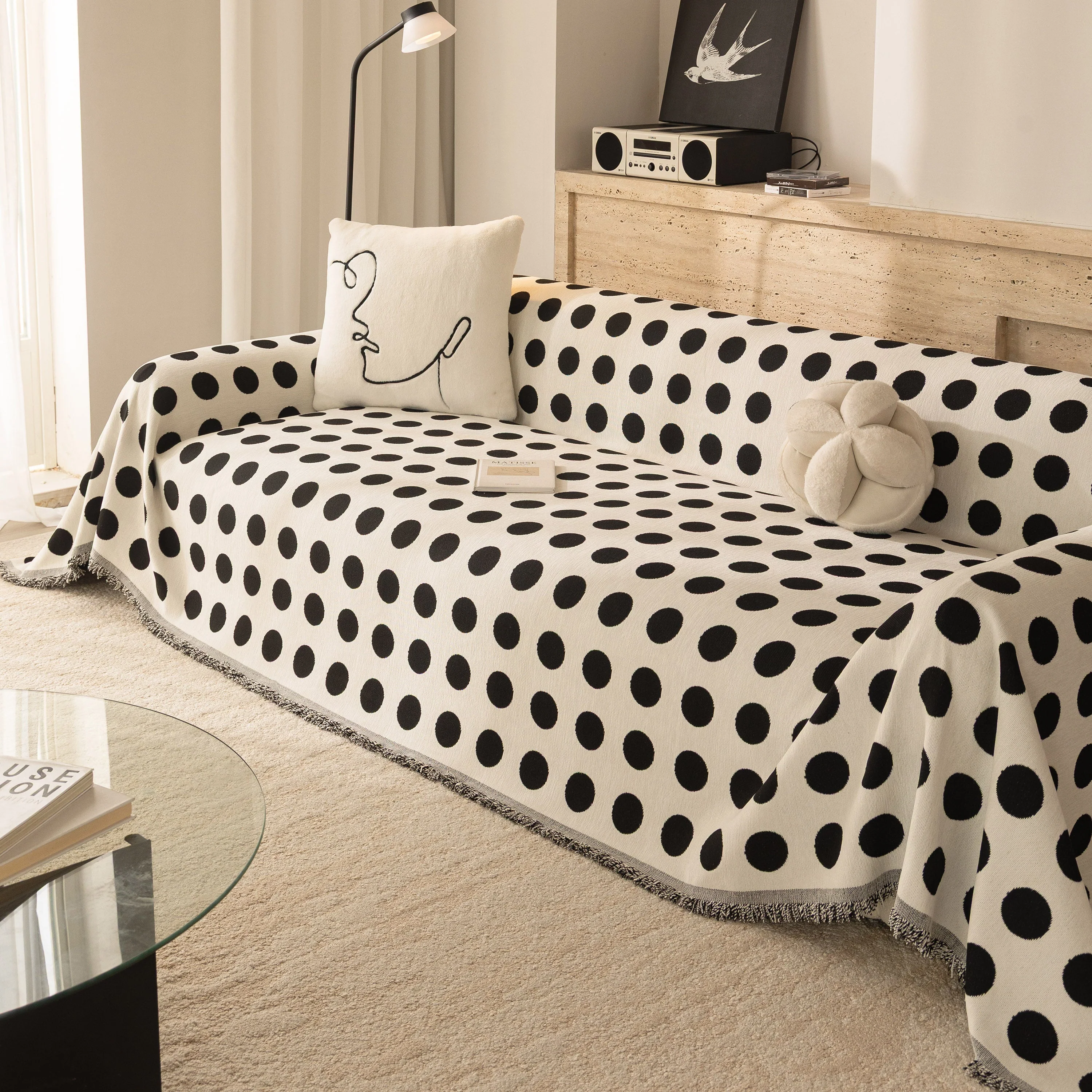 Chenille Polka Dot Sofa Cover Throw, Soft Thick Couch Cover Blanket Furniture Covers - Image 58