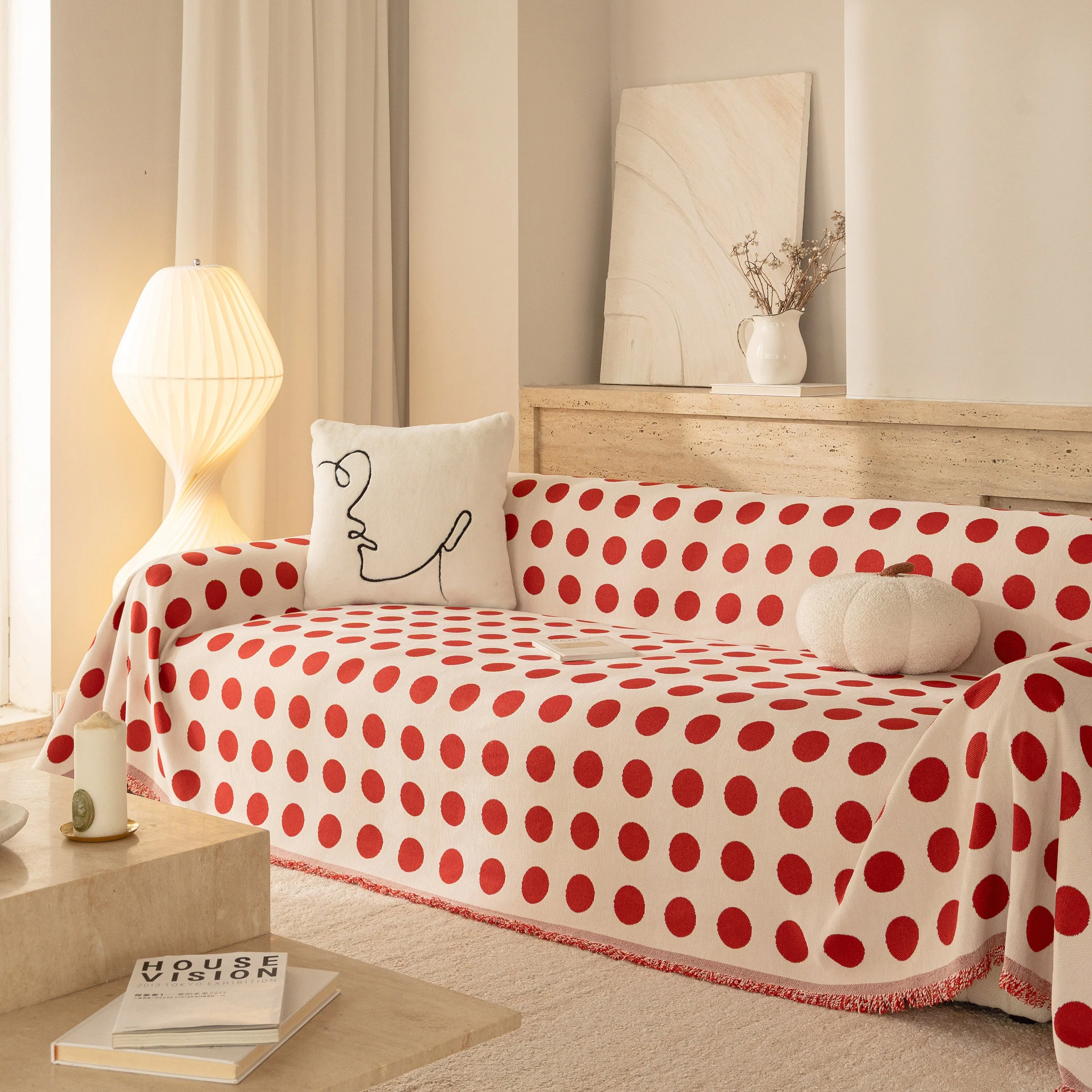 Chenille Polka Dot Sofa Cover Throw, Soft Thick Couch Cover Blanket Furniture Covers - Image 6
