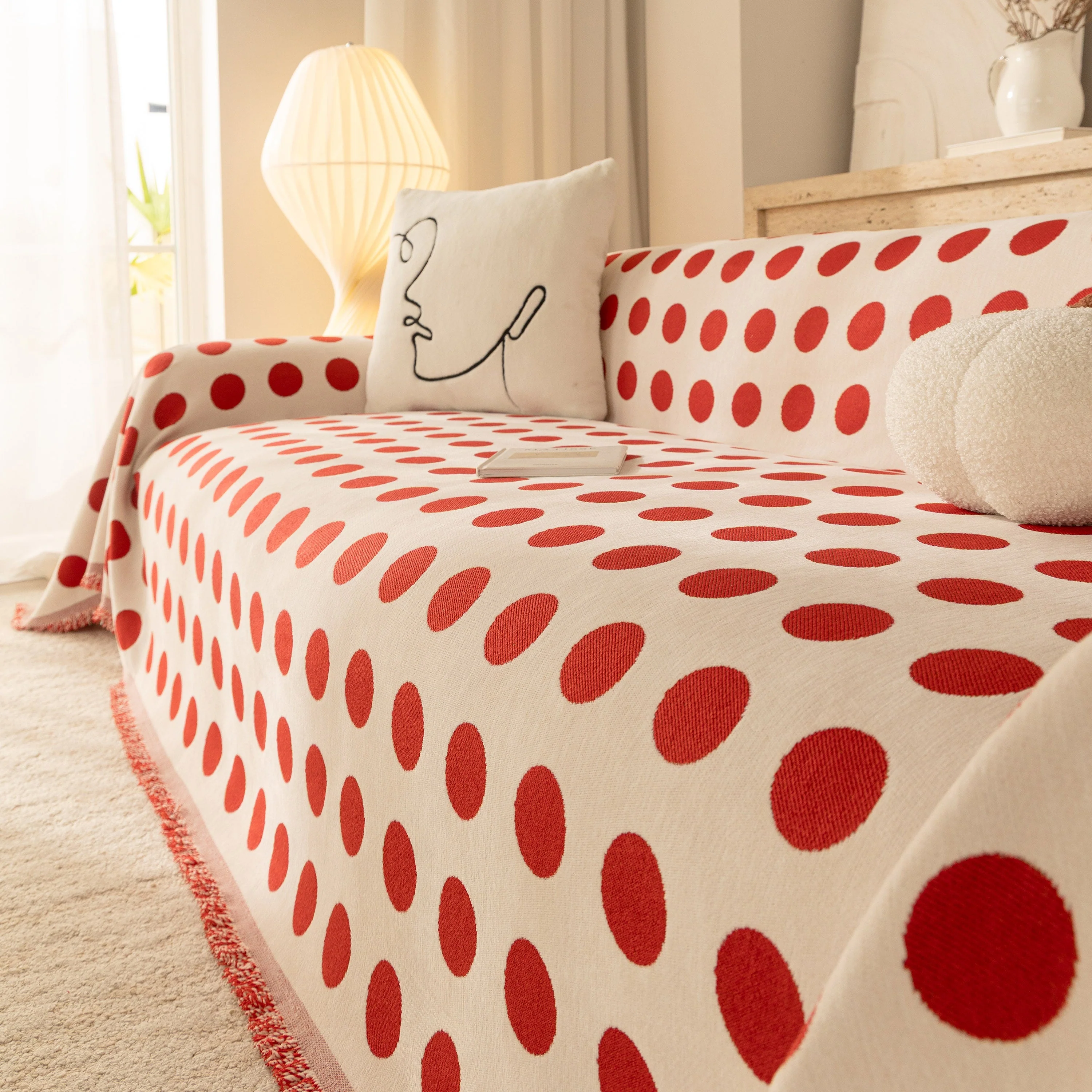 Chenille Polka Dot Sofa Cover Throw, Soft Thick Couch Cover Blanket Furniture Covers - Image 7