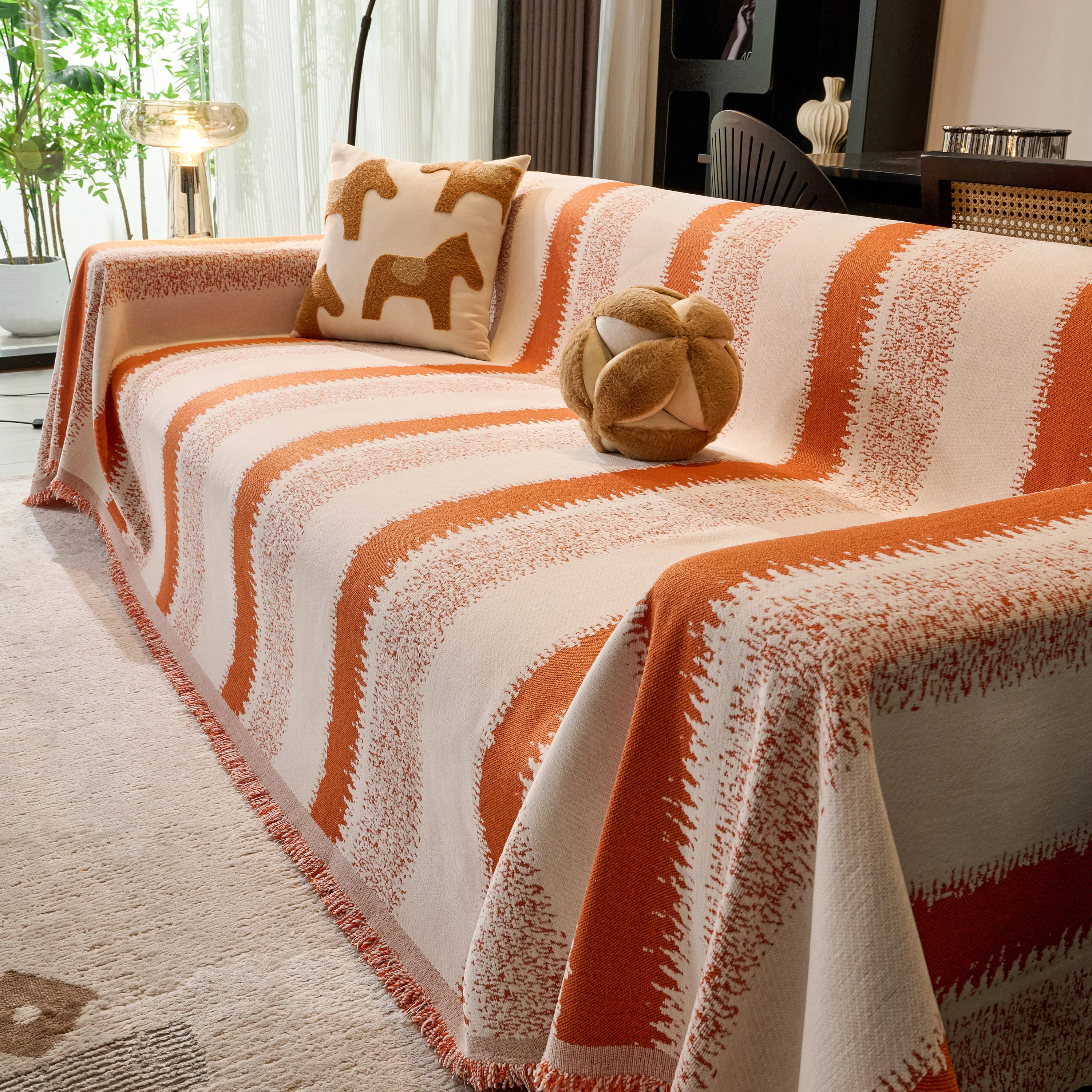 Chenille Reversible Rainbow Couch Cover Blanket for Sofas, Pet Friendly Couch Slipcovers with Tassel - Image 28