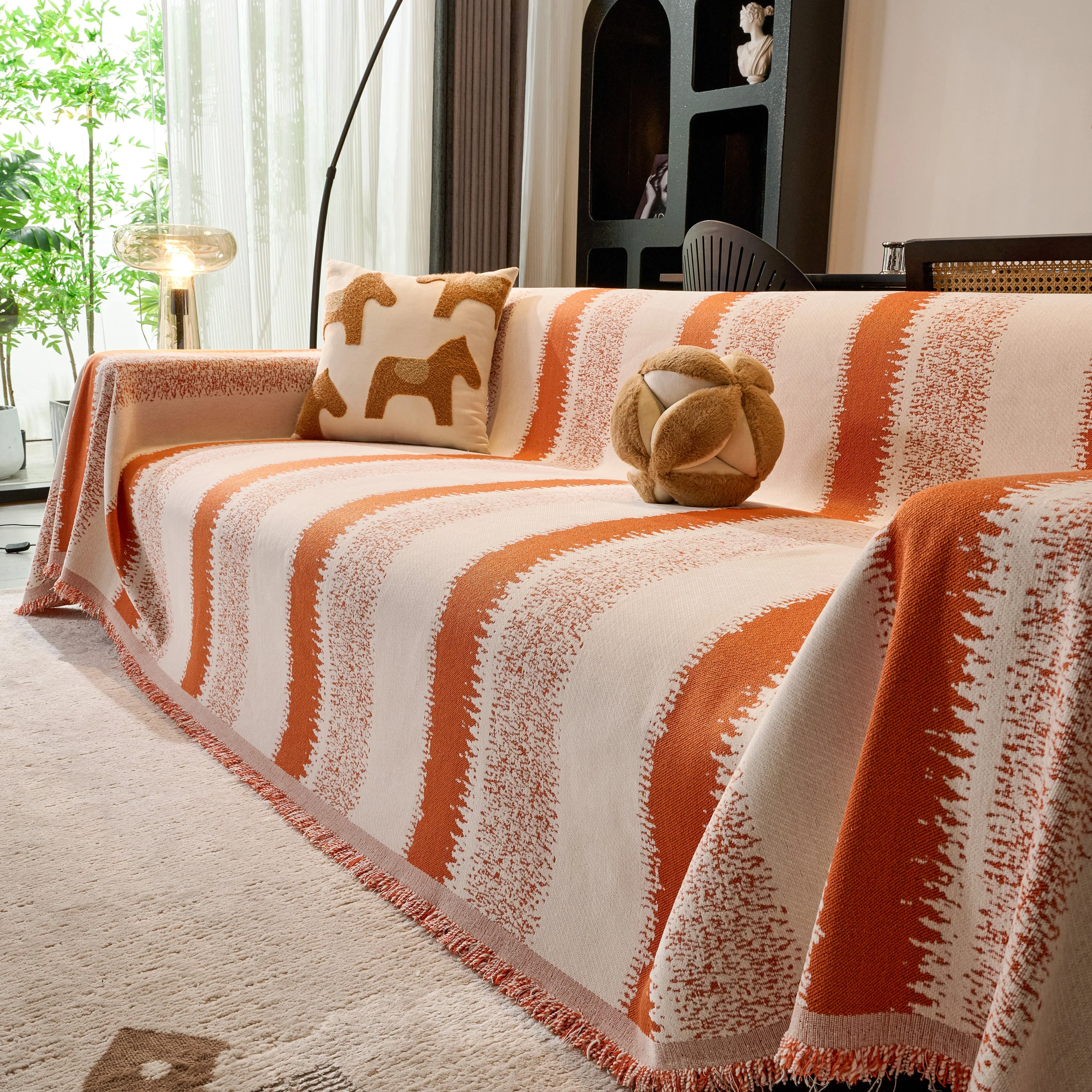 Chenille Reversible Rainbow Couch Cover Blanket for Sofas, Pet Friendly Couch Slipcovers with Tassel - Image 30