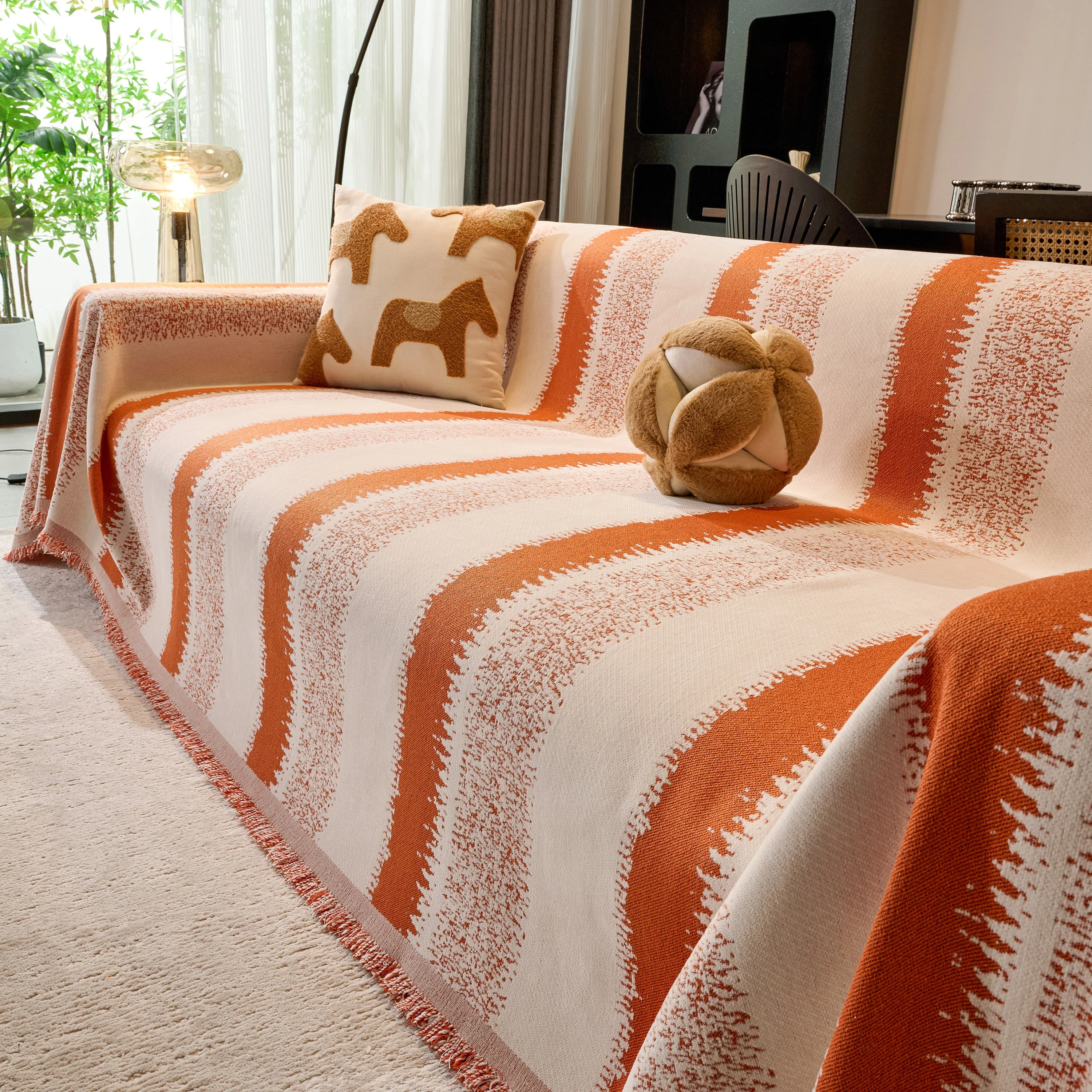 Chenille Reversible Rainbow Couch Cover Blanket for Sofas, Pet Friendly Couch Slipcovers with Tassel - Image 31